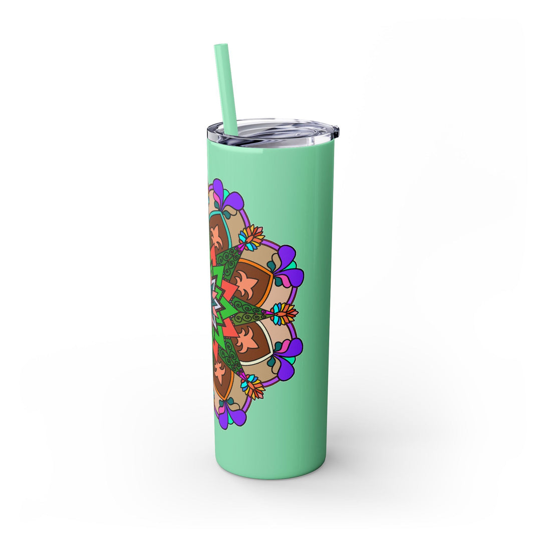 20oz Skinny Tumbler with Hand - drawn Colorful Mandala Design - Keeps Drinks Hot/Cold - BPA - Free - Blululi