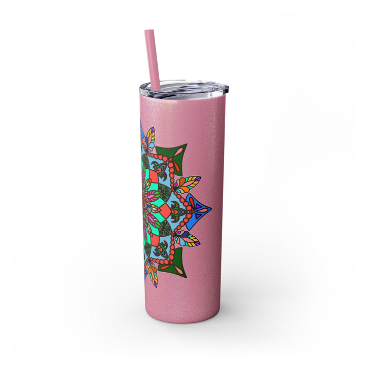 20oz Skinny Tumbler with Hand - drawn Colorful Mandala Design - Keeps Drinks Hot/Cold - BPA - Free - Blululi