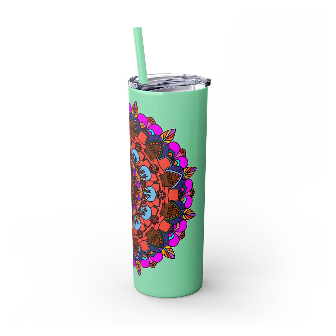 20oz Skinny Tumbler with Hand - drawn Colorful Mandala Design - Keeps Drinks Hot/Cold - BPA - Free - Blululi