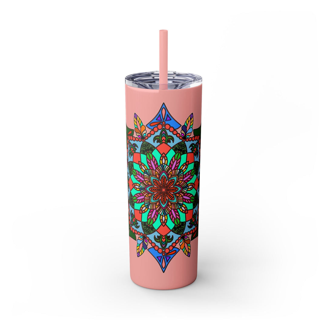 20oz Skinny Tumbler with Hand - drawn Colorful Mandala Design - Keeps Drinks Hot/Cold - BPA - Free - Blululi