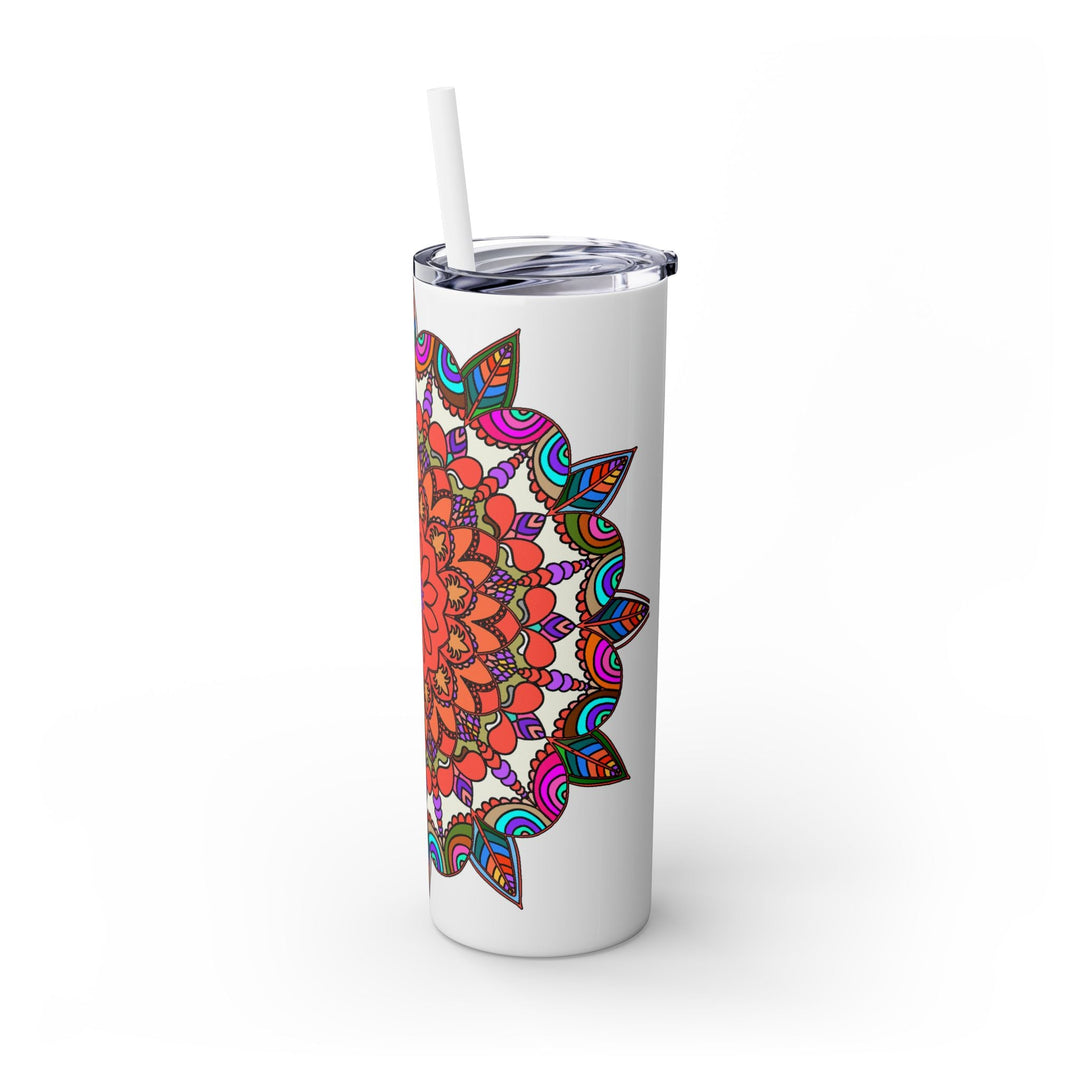 20oz Skinny Tumbler with Hand - drawn Colorful Mandala Design - Keeps Drinks Hot/Cold - BPA - Free - Blululi