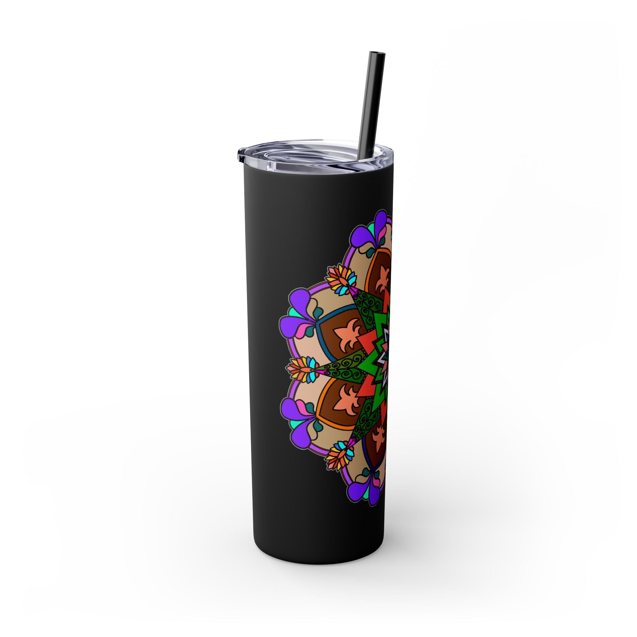 20oz Skinny Tumbler with Hand - drawn Colorful Mandala Design - Keeps Drinks Hot/Cold - BPA - Free - Blululi