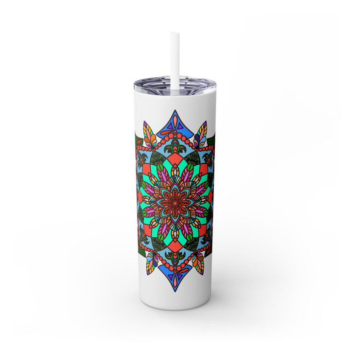 20oz Skinny Tumbler with Hand - drawn Colorful Mandala Design - Keeps Drinks Hot/Cold - BPA - Free - Blululi