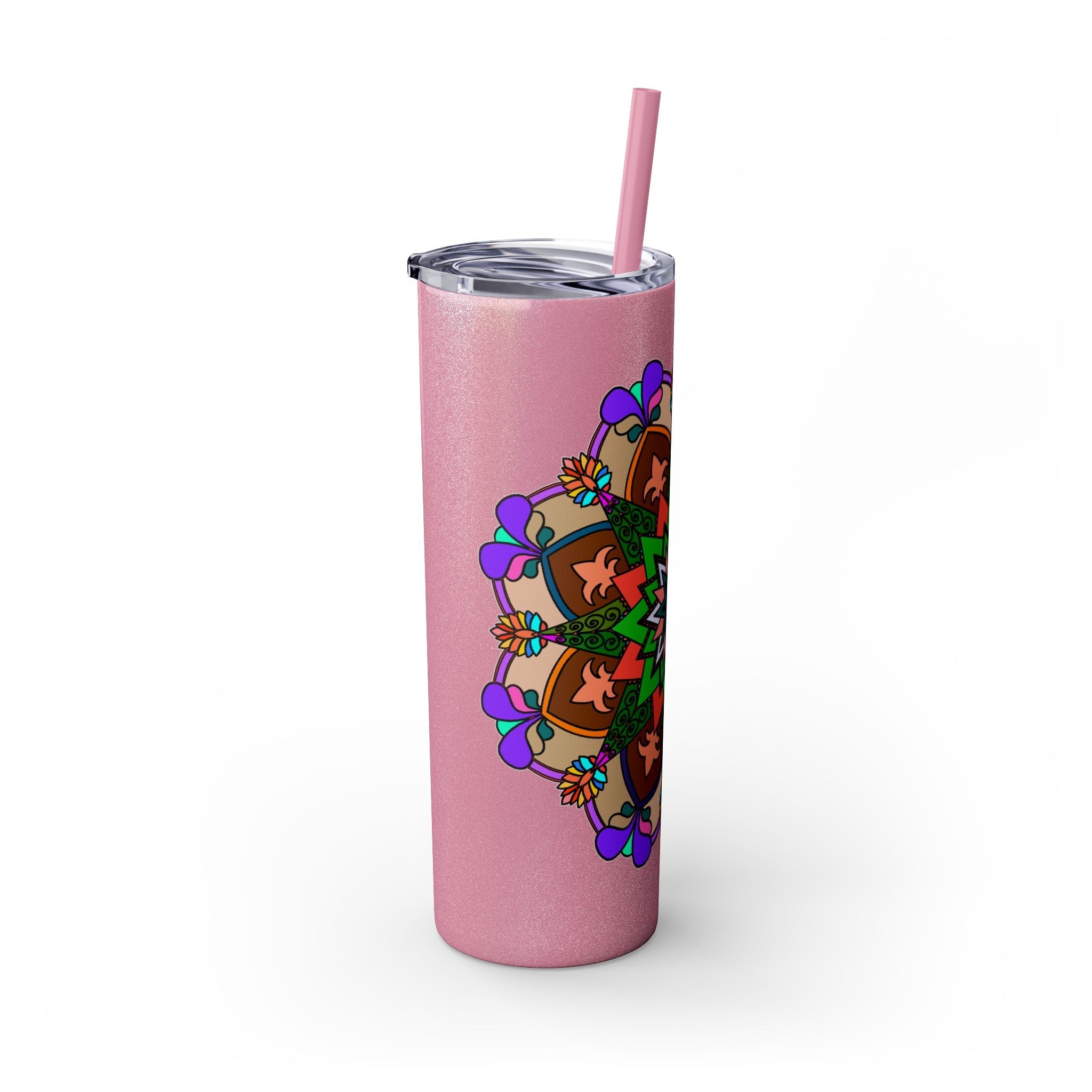 20oz Skinny Tumbler with Hand - drawn Colorful Mandala Design - Keeps Drinks Hot/Cold - BPA - Free - Blululi