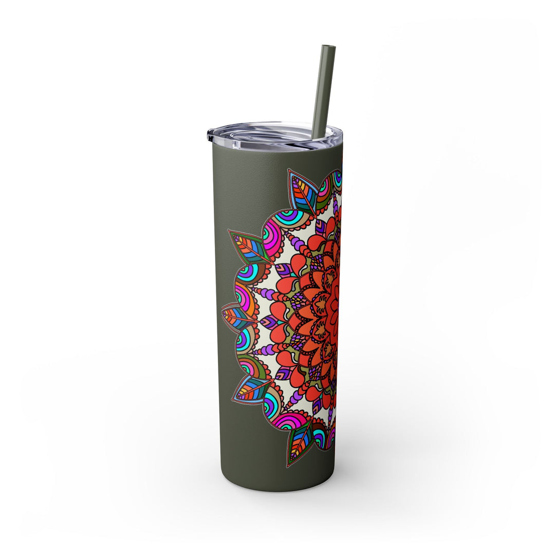 20oz Skinny Tumbler with Hand - drawn Colorful Mandala Design - Keeps Drinks Hot/Cold - BPA - Free - Blululi