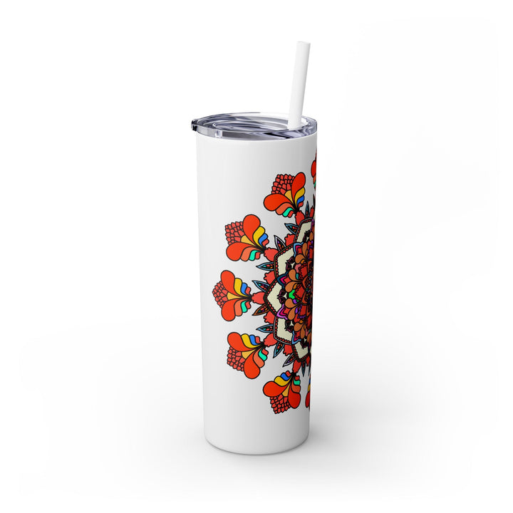 20oz Skinny Tumbler with Hand - drawn Colorful Mandala Design - Keeps Drinks Hot/Cold - BPA - Free - Blululi