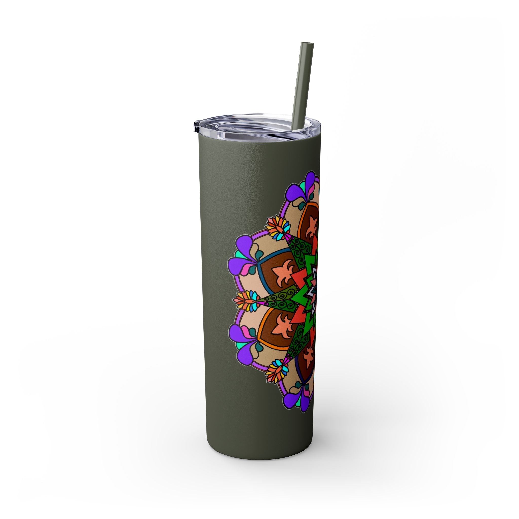 20oz Skinny Tumbler with Hand - drawn Colorful Mandala Design - Keeps Drinks Hot/Cold - BPA - Free - Blululi