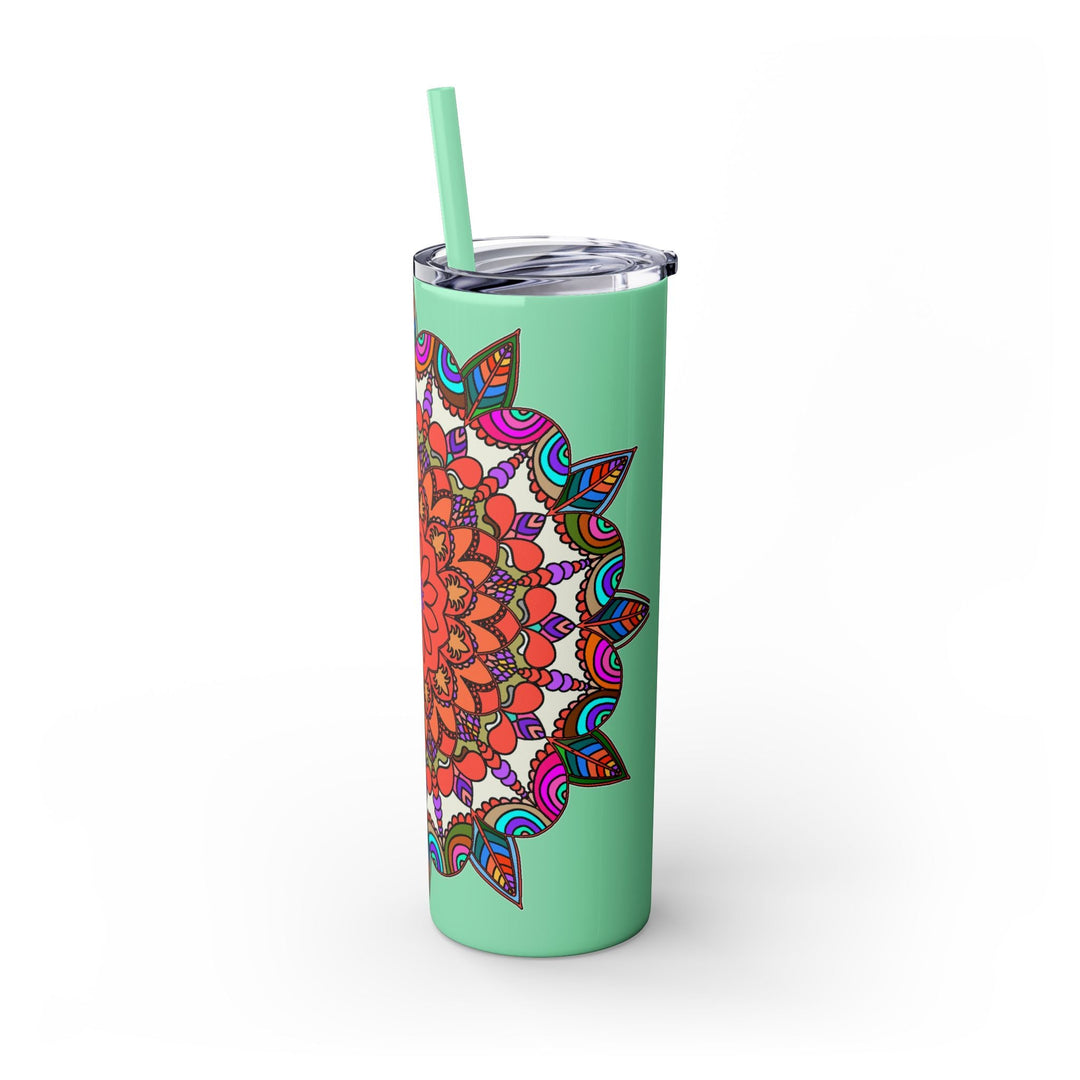 20oz Skinny Tumbler with Hand - drawn Colorful Mandala Design - Keeps Drinks Hot/Cold - BPA - Free - Blululi