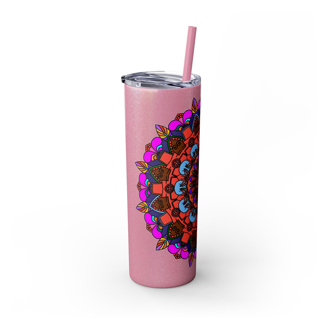 20oz Skinny Tumbler with Hand - drawn Colorful Mandala Design - Keeps Drinks Hot/Cold - BPA - Free - Blululi