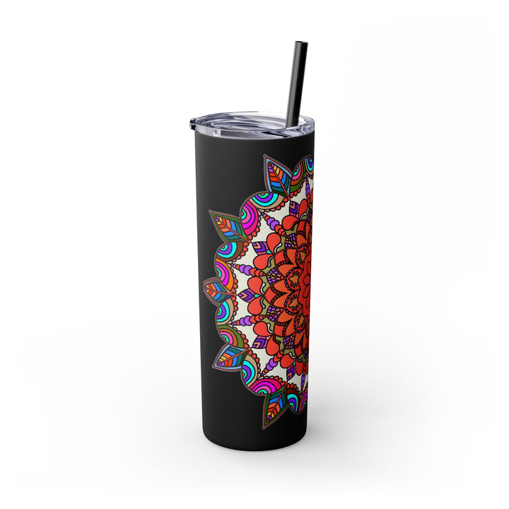 20oz Skinny Tumbler with Hand - drawn Colorful Mandala Design - Keeps Drinks Hot/Cold - BPA - Free - Blululi