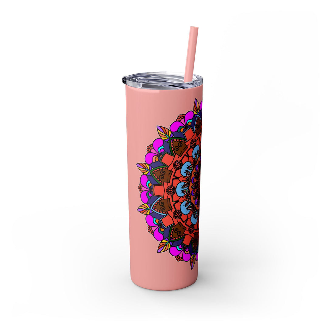 20oz Skinny Tumbler with Hand - drawn Colorful Mandala Design - Keeps Drinks Hot/Cold - BPA - Free - Blululi