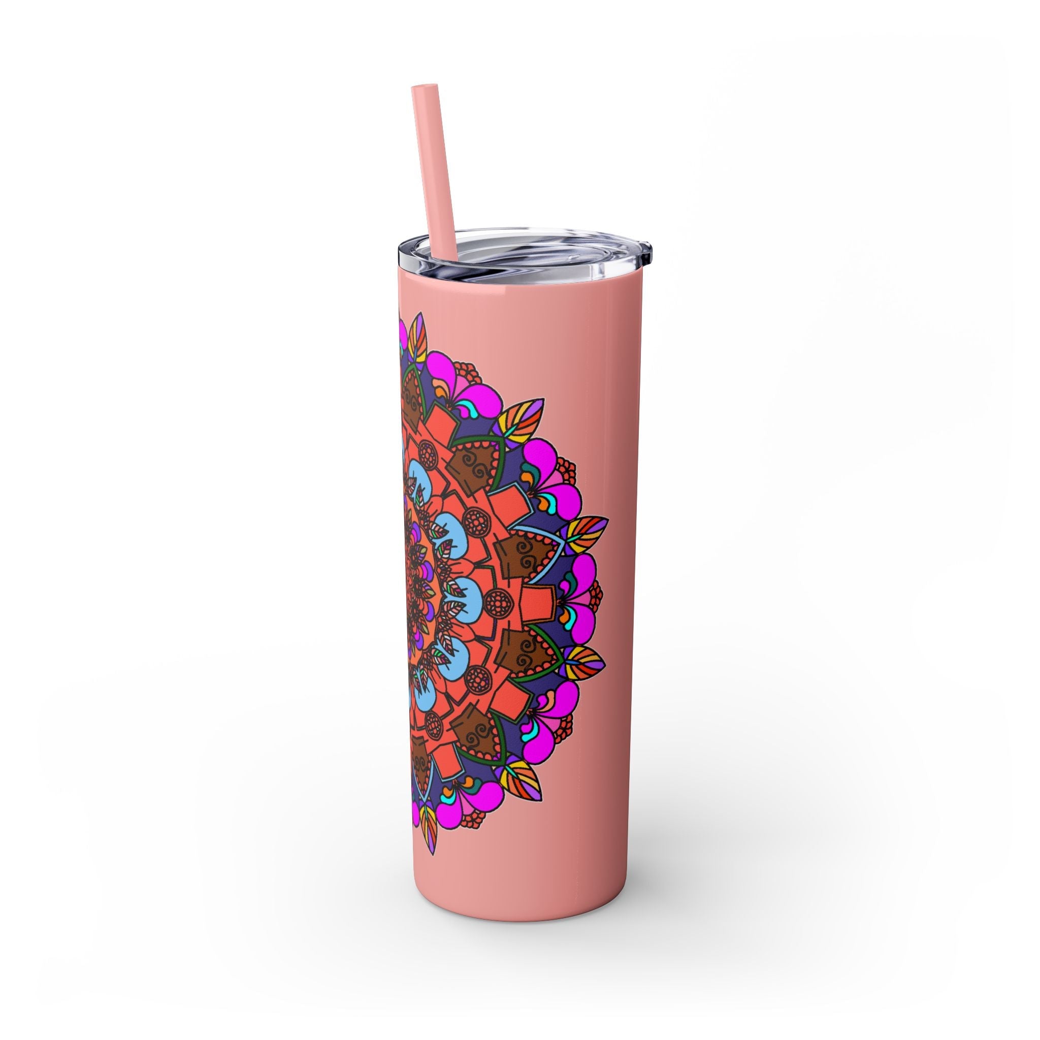 20oz Skinny Tumbler with Hand - drawn Colorful Mandala Design - Keeps Drinks Hot/Cold - BPA - Free - Blululi