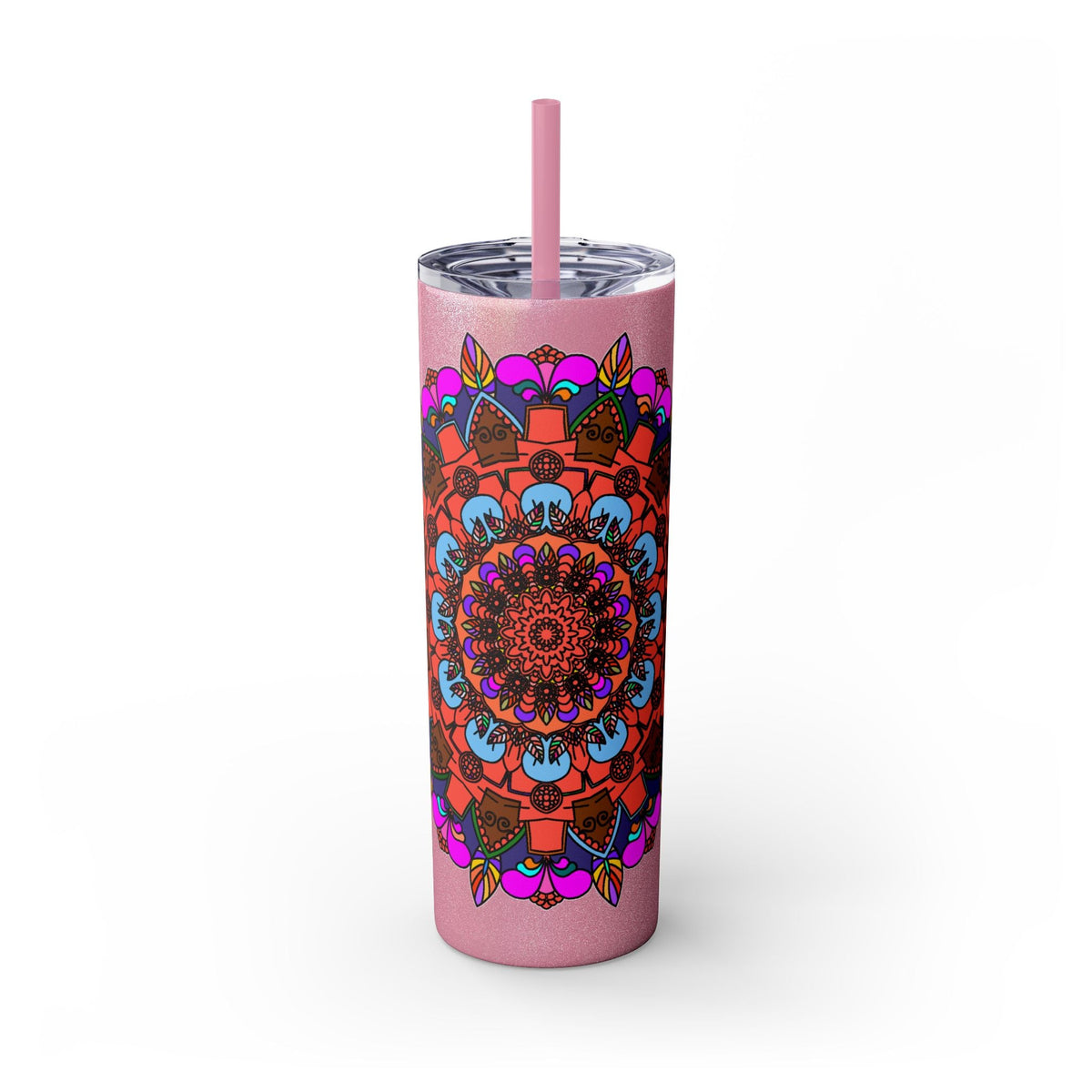 20oz Skinny Tumbler with Hand - drawn Colorful Mandala Design - Keeps Drinks Hot/Cold - BPA - Free - Blululi