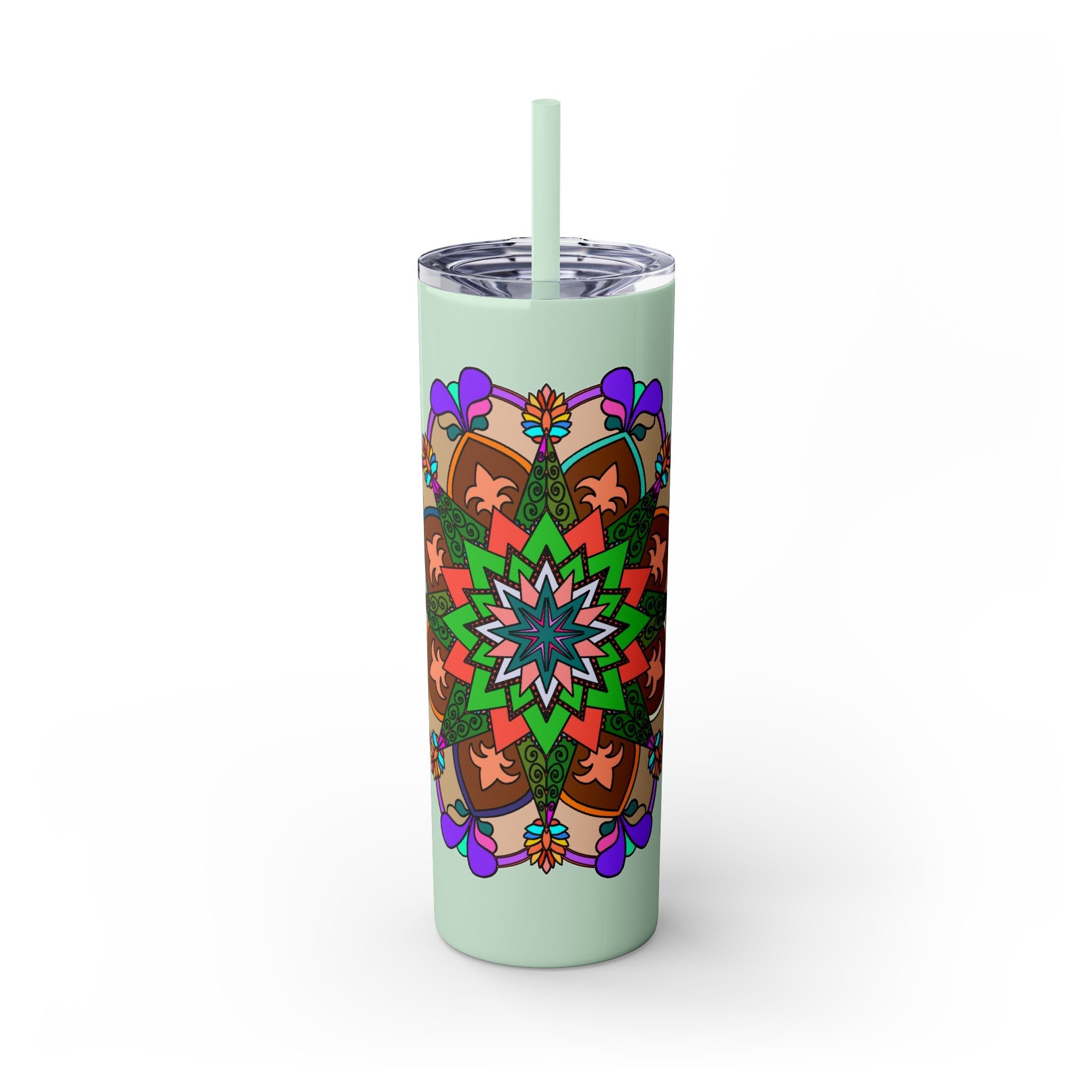 20oz Skinny Tumbler with Hand - drawn Colorful Mandala Design - Keeps Drinks Hot/Cold - BPA - Free - Blululi