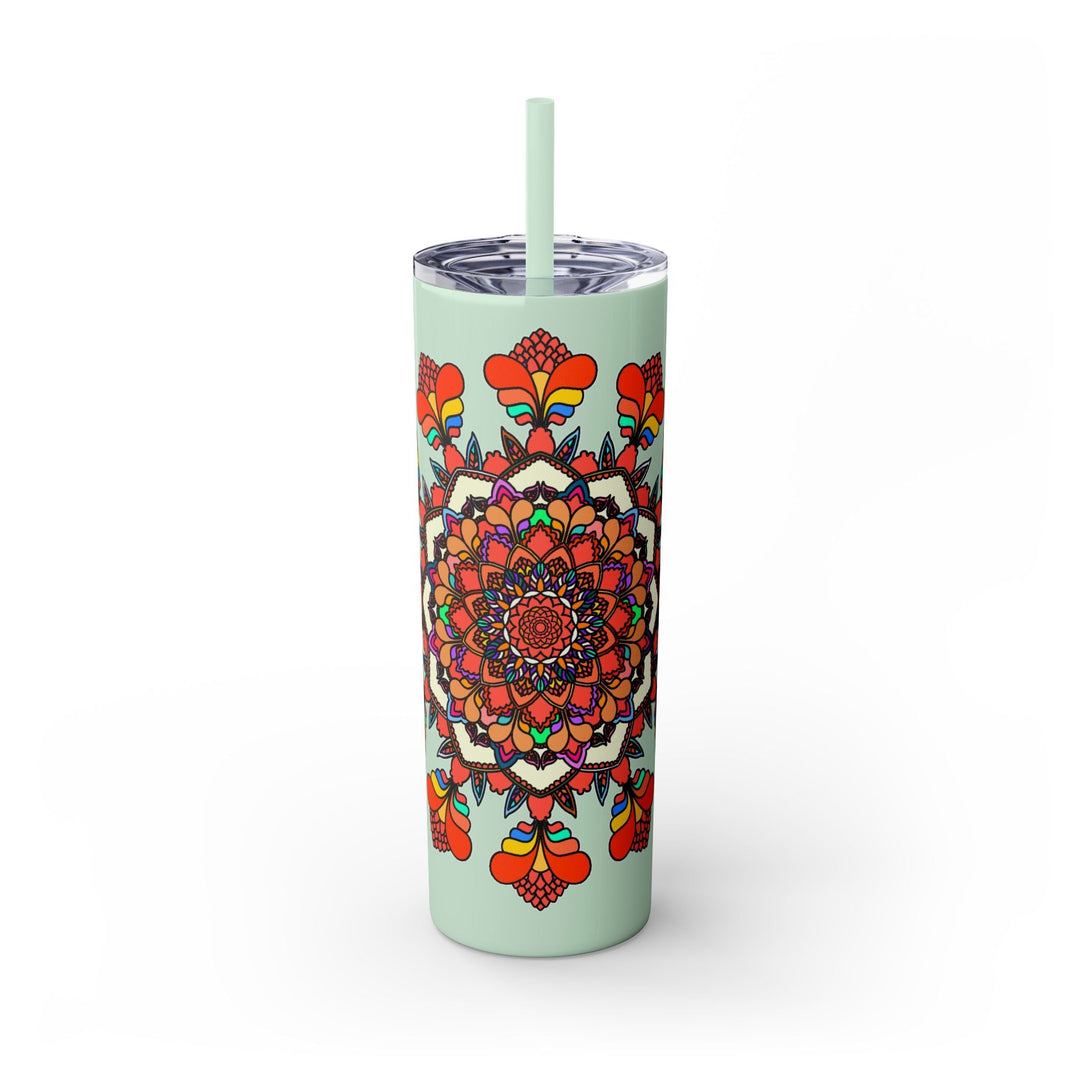 20oz Skinny Tumbler with Hand - drawn Colorful Mandala Design - Keeps Drinks Hot/Cold - BPA - Free - Blululi