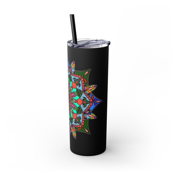 20oz Skinny Tumbler with Hand - drawn Colorful Mandala Design - Keeps Drinks Hot/Cold - BPA - Free - Blululi