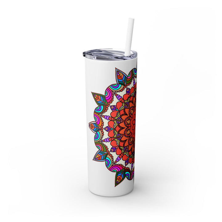 20oz Skinny Tumbler with Hand - drawn Colorful Mandala Design - Keeps Drinks Hot/Cold - BPA - Free - Blululi