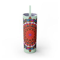 20oz Skinny Tumbler with Hand - drawn Colorful Mandala Design - Keeps Drinks Hot/Cold - BPA - Free - Blululi