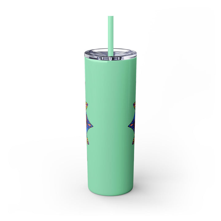 20oz Skinny Tumbler with Hand - drawn Colorful Mandala Design - Keeps Drinks Hot/Cold - BPA - Free - Blululi