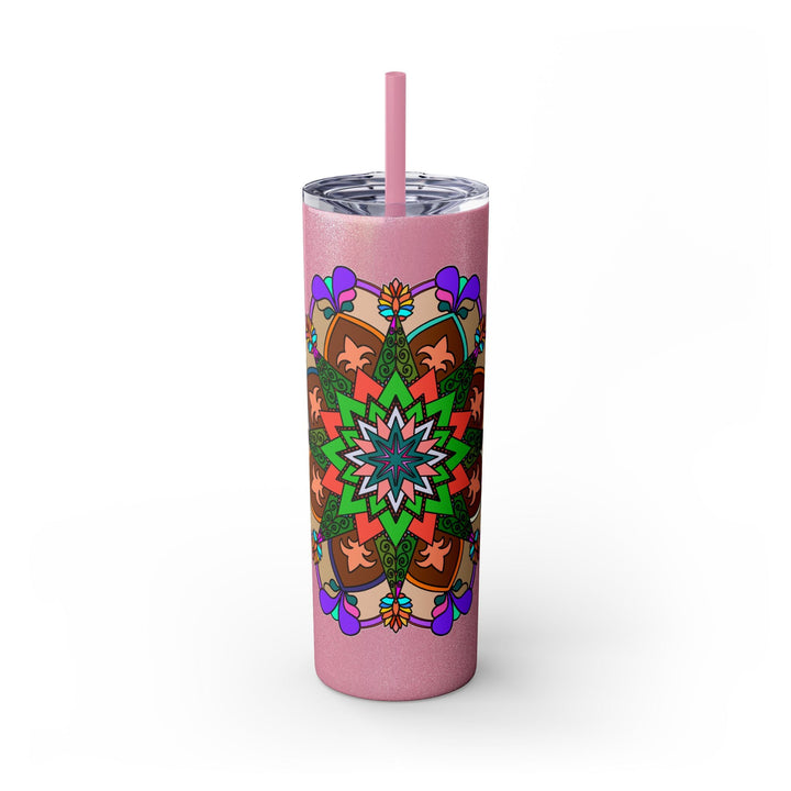 20oz Skinny Tumbler with Hand - drawn Colorful Mandala Design - Keeps Drinks Hot/Cold - BPA - Free - Blululi