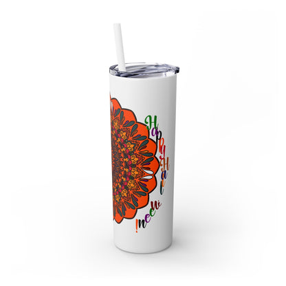 20oz Skinny Tumbler with Hand - Drawn Halloween Mandala Design - Keeps Drinks Hot/Cold - BPA - Free - Blululi