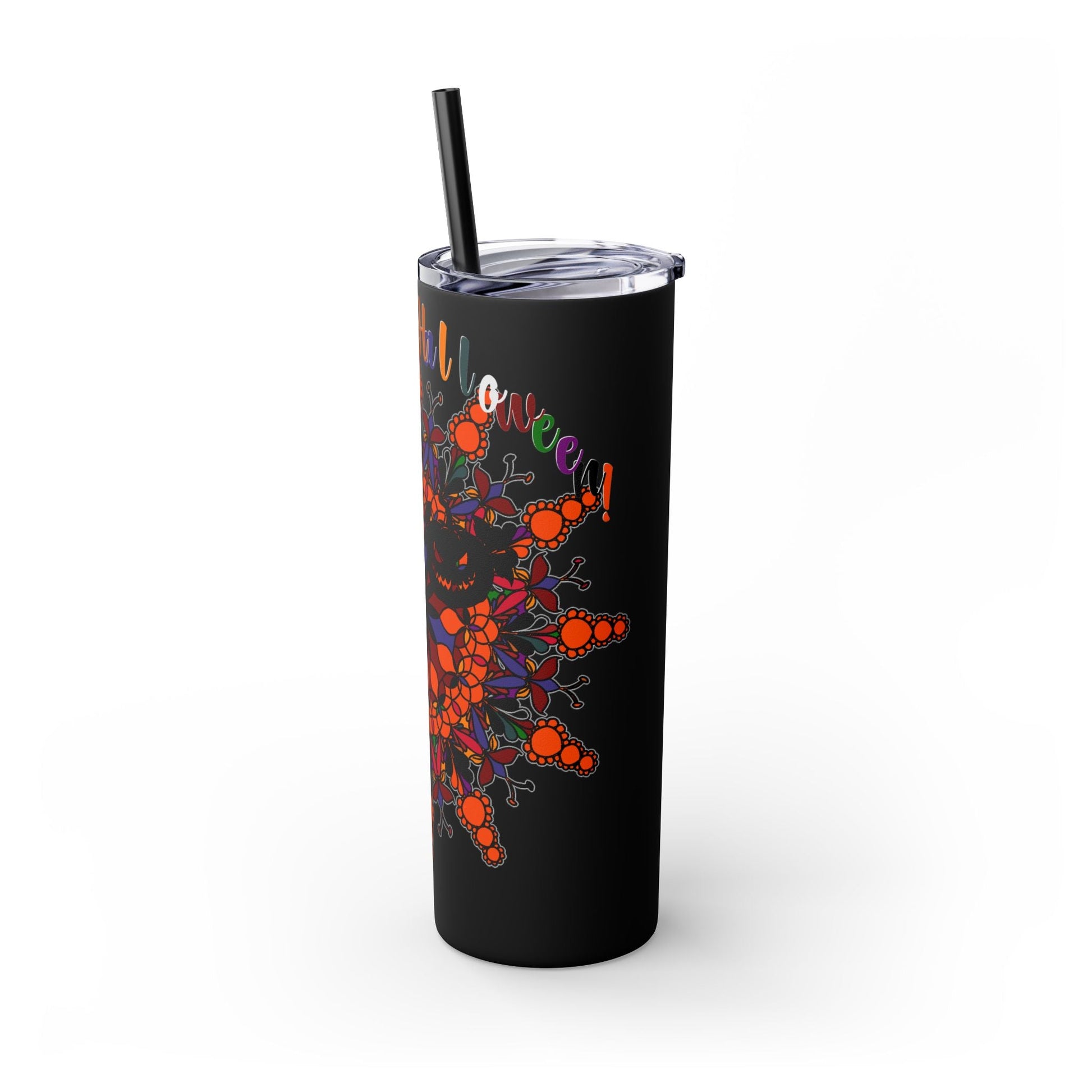 20oz Skinny Tumbler with Hand - Drawn Halloween Mandala Design - Keeps Drinks Hot/Cold - BPA - Free - Blululi