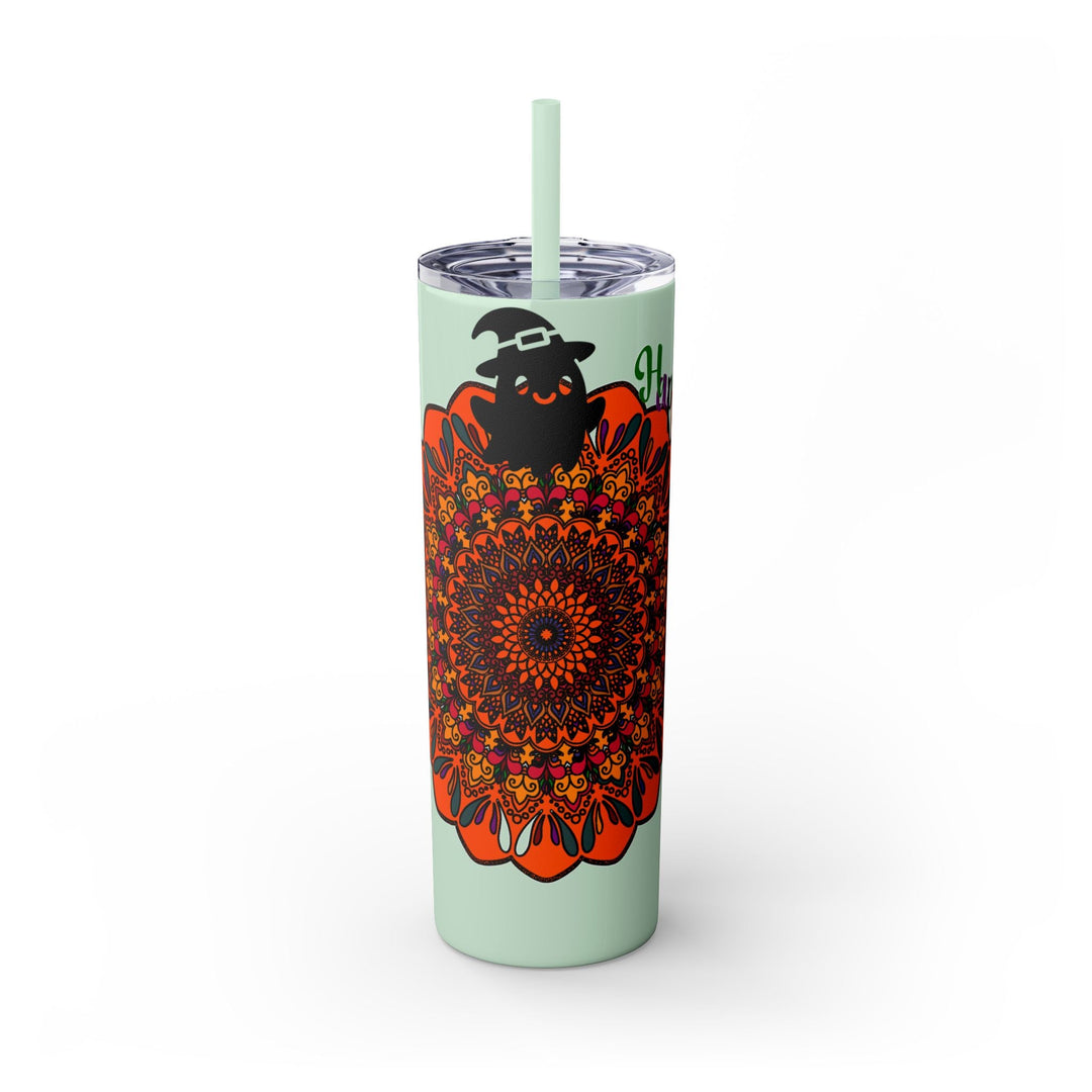 20oz Skinny Tumbler with Hand - Drawn Halloween Mandala Design - Keeps Drinks Hot/Cold - BPA - Free - Blululi