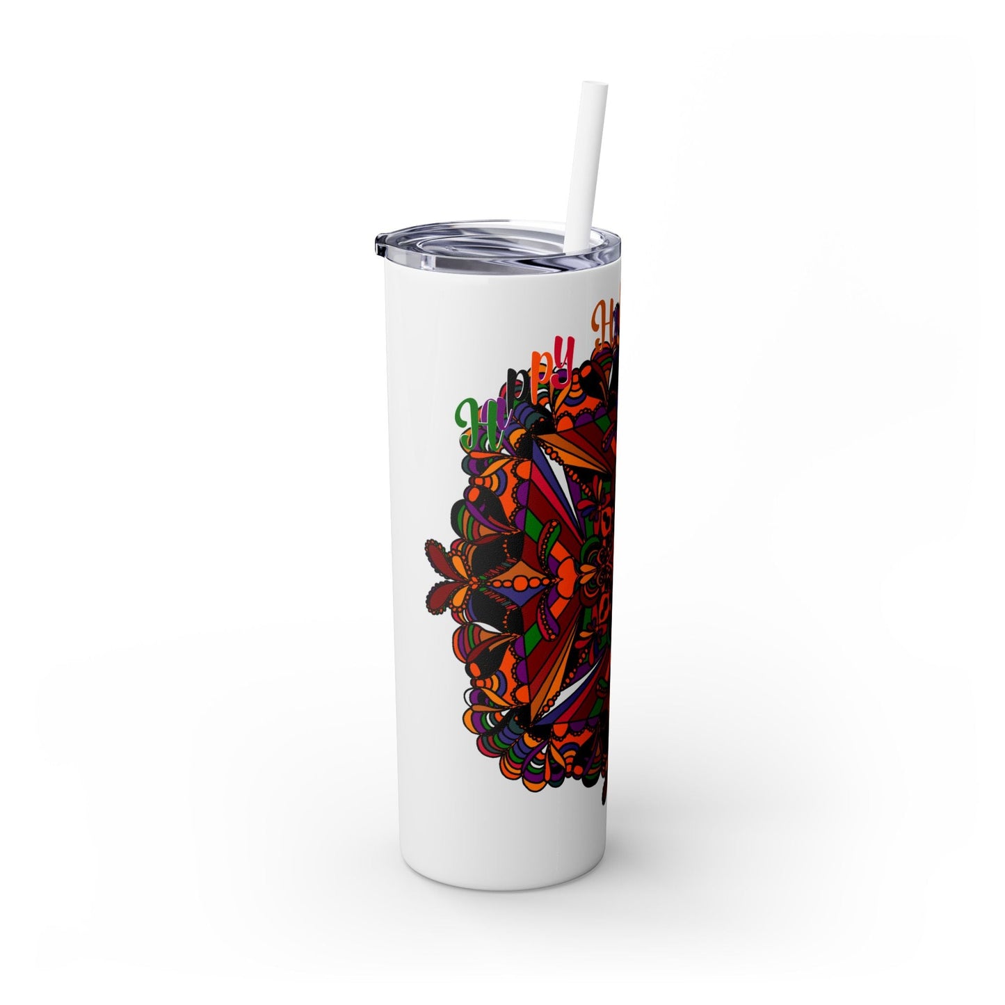 20oz Skinny Tumbler with Hand - Drawn Halloween Mandala Design - Keeps Drinks Hot/Cold - BPA - Free - Blululi