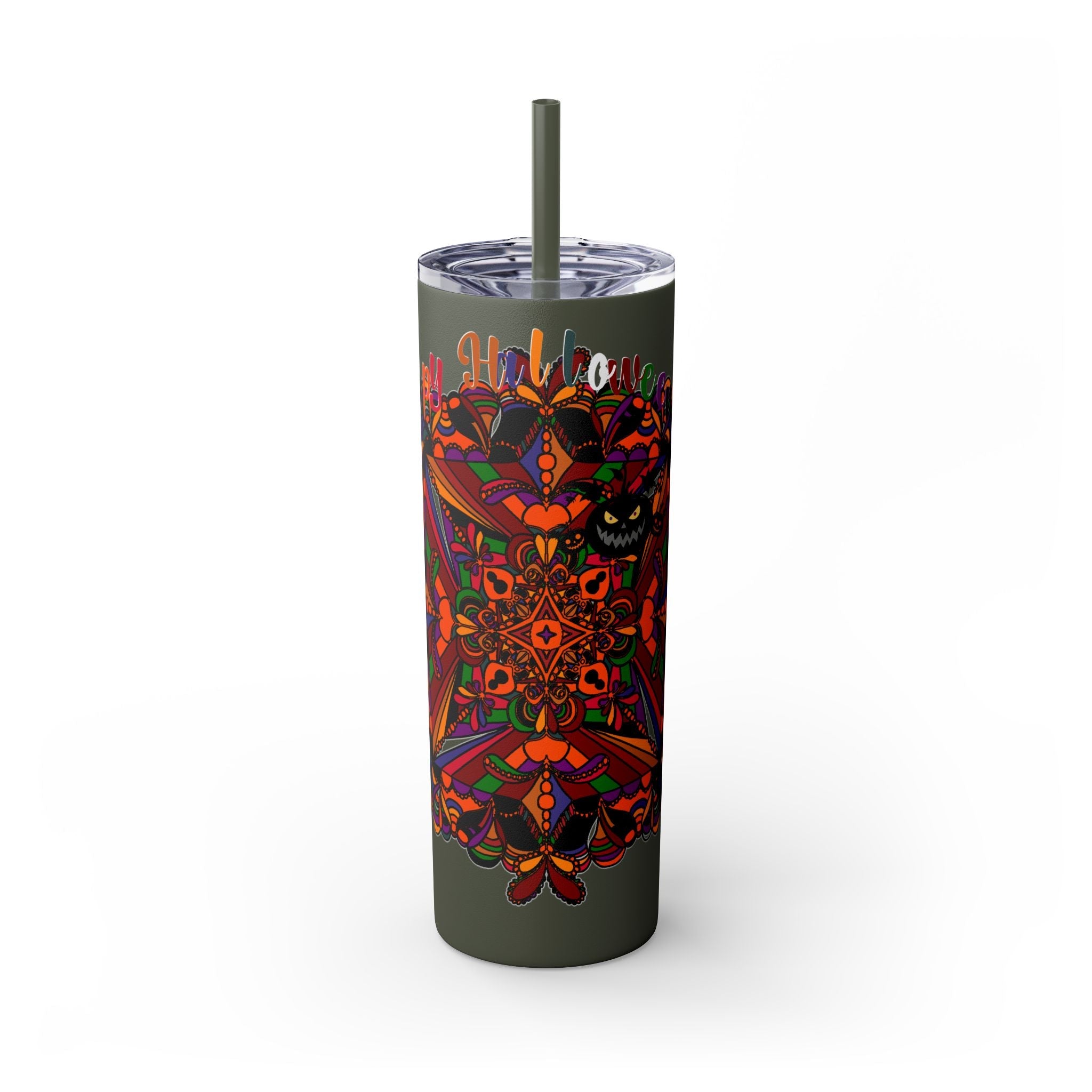 20oz Skinny Tumbler with Hand - Drawn Halloween Mandala Design - Keeps Drinks Hot/Cold - BPA - Free - Blululi