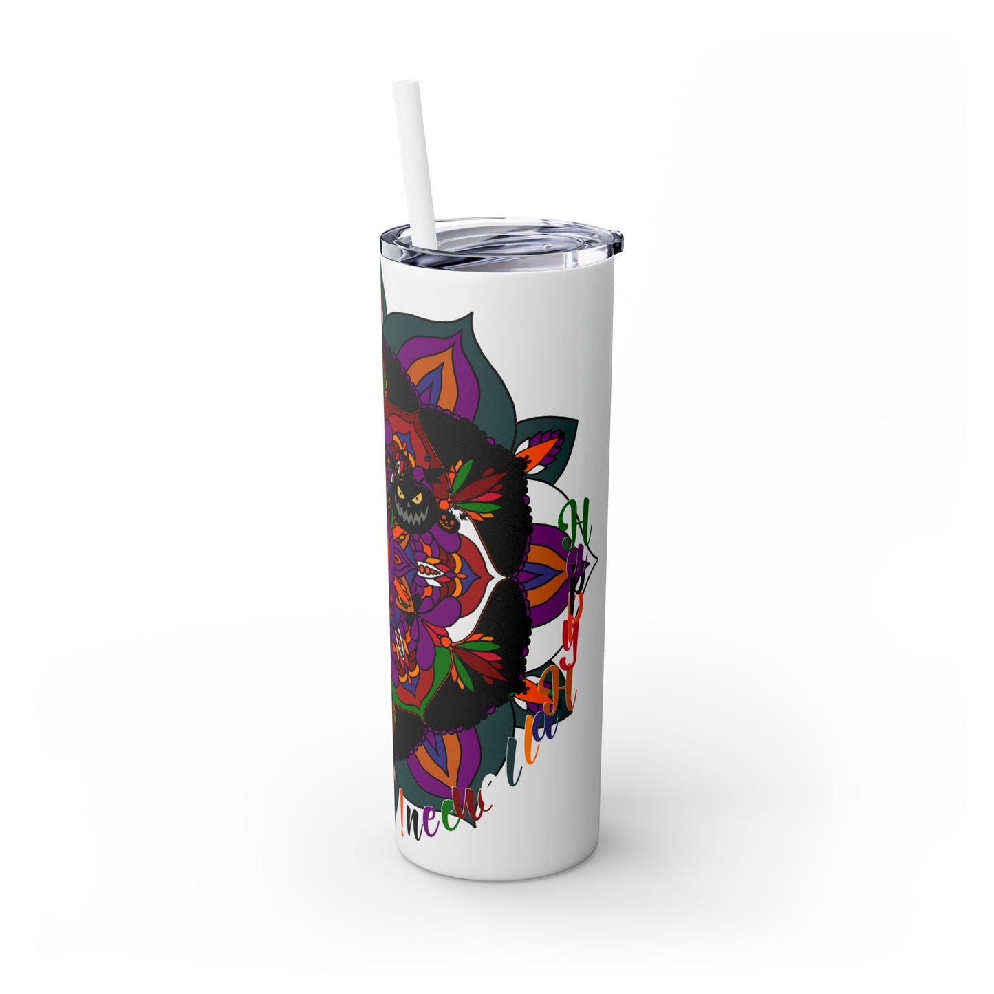 20oz Skinny Tumbler with Hand - Drawn Halloween Mandala Design - Keeps Drinks Hot/Cold - BPA - Free - Blululi