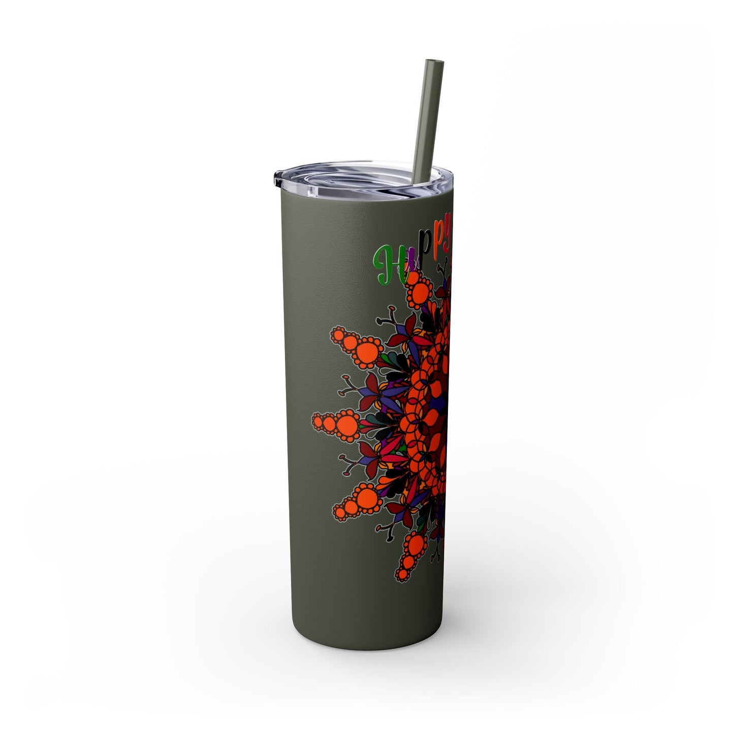 20oz Skinny Tumbler with Hand - Drawn Halloween Mandala Design - Keeps Drinks Hot/Cold - BPA - Free - Blululi