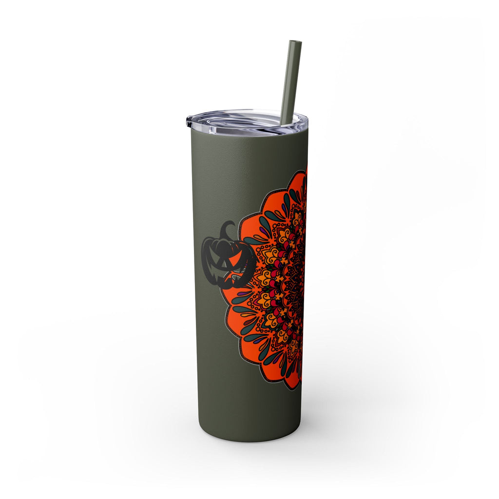 20oz Skinny Tumbler with Hand - Drawn Halloween Mandala Design - Keeps Drinks Hot/Cold - BPA - Free - Blululi