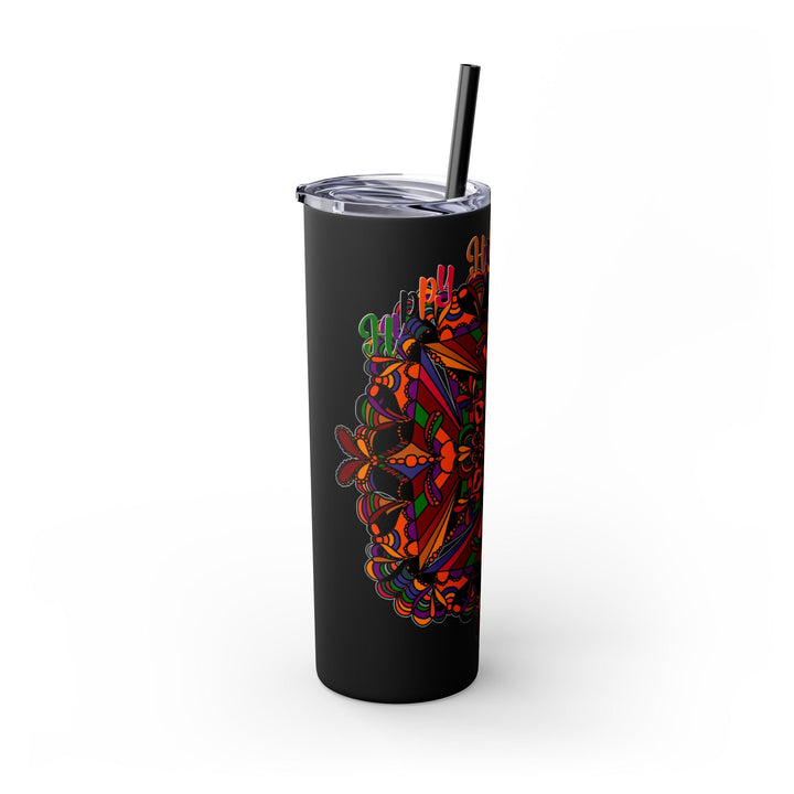 20oz Skinny Tumbler with Hand - Drawn Halloween Mandala Design - Keeps Drinks Hot/Cold - BPA - Free - Blululi