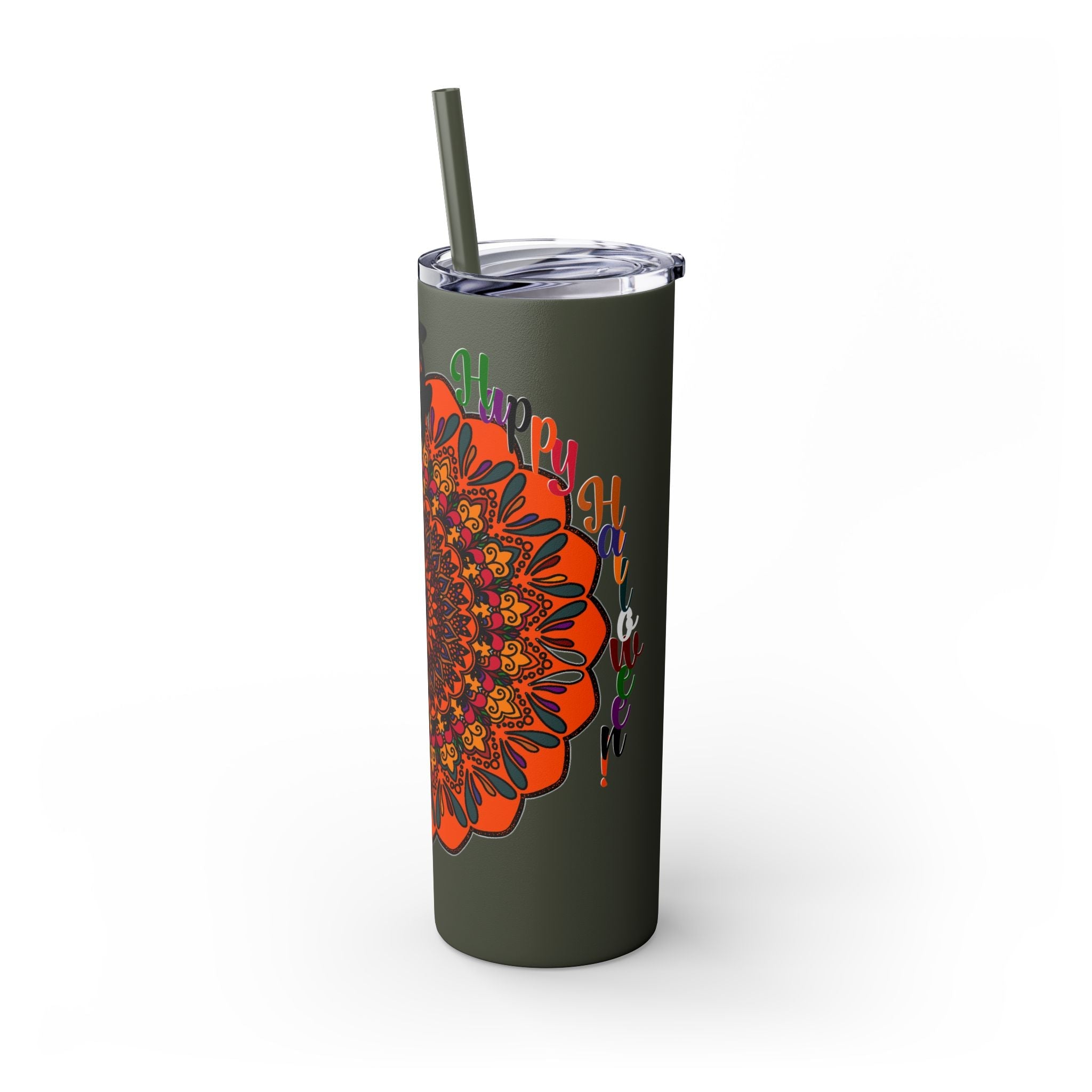 20oz Skinny Tumbler with Hand - Drawn Halloween Mandala Design - Keeps Drinks Hot/Cold - BPA - Free - Blululi