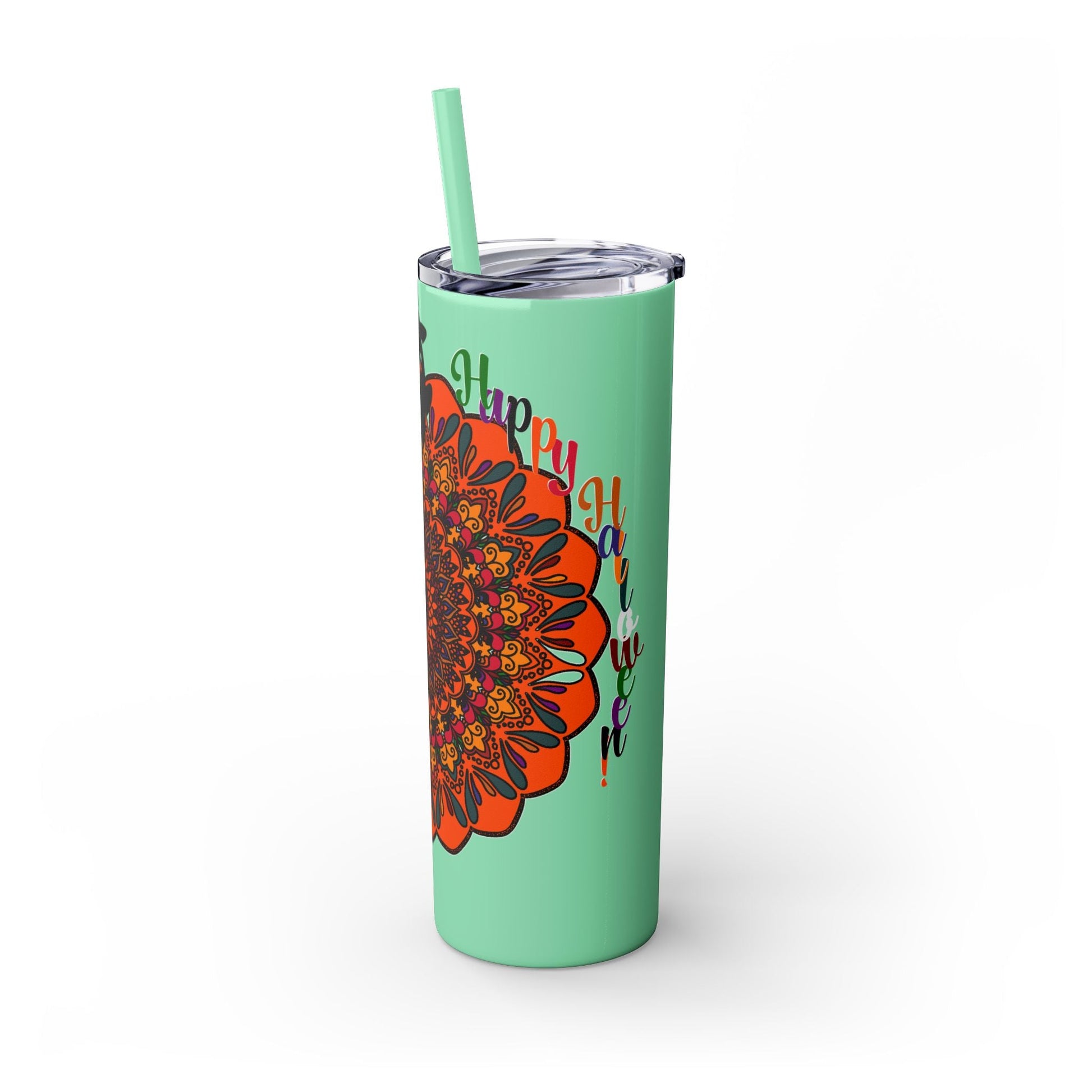 20oz Skinny Tumbler with Hand - Drawn Halloween Mandala Design - Keeps Drinks Hot/Cold - BPA - Free - Blululi