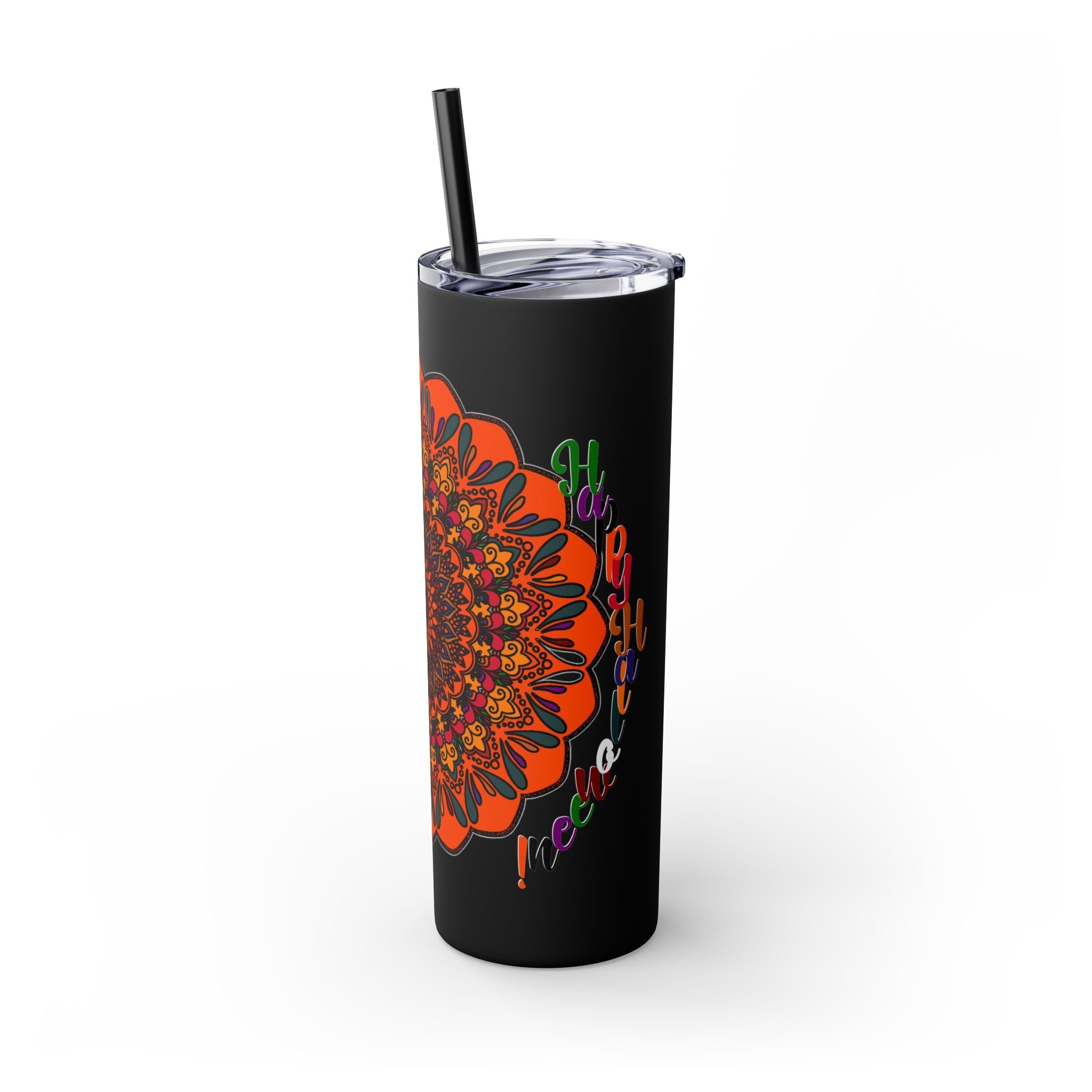 20oz Skinny Tumbler with Hand - Drawn Halloween Mandala Design - Keeps Drinks Hot/Cold - BPA - Free - Blululi