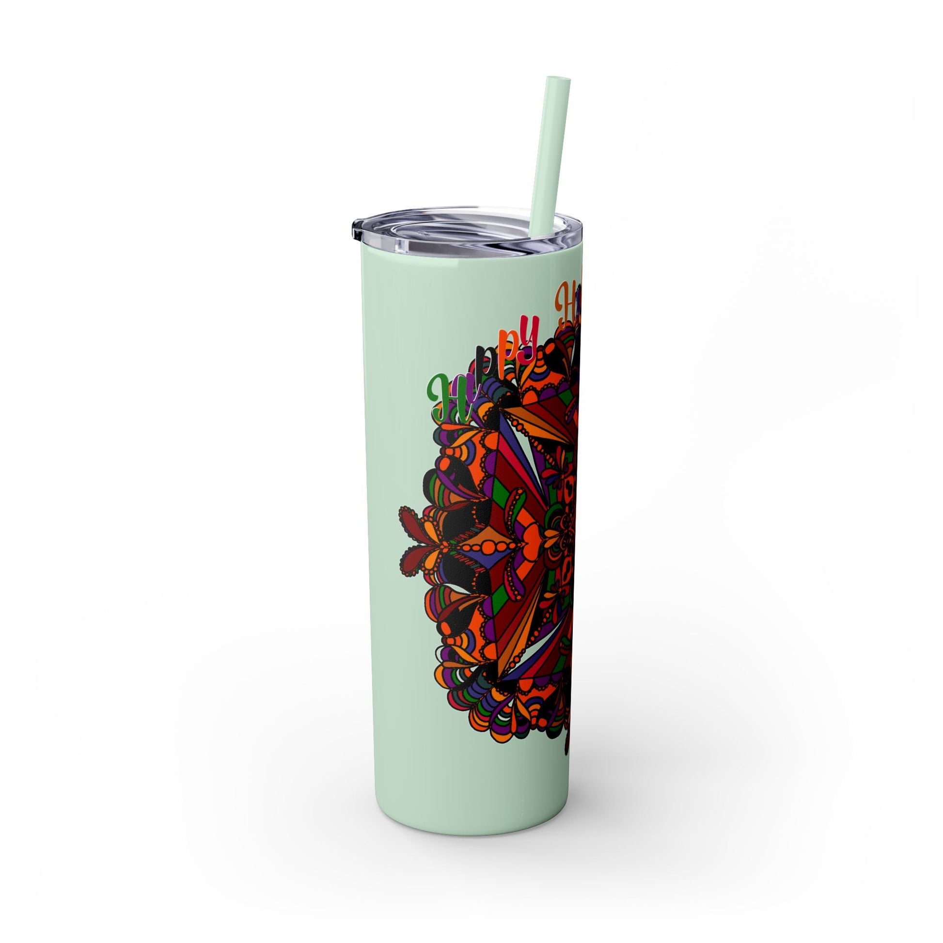 20oz Skinny Tumbler with Hand - Drawn Halloween Mandala Design - Keeps Drinks Hot/Cold - BPA - Free - Blululi