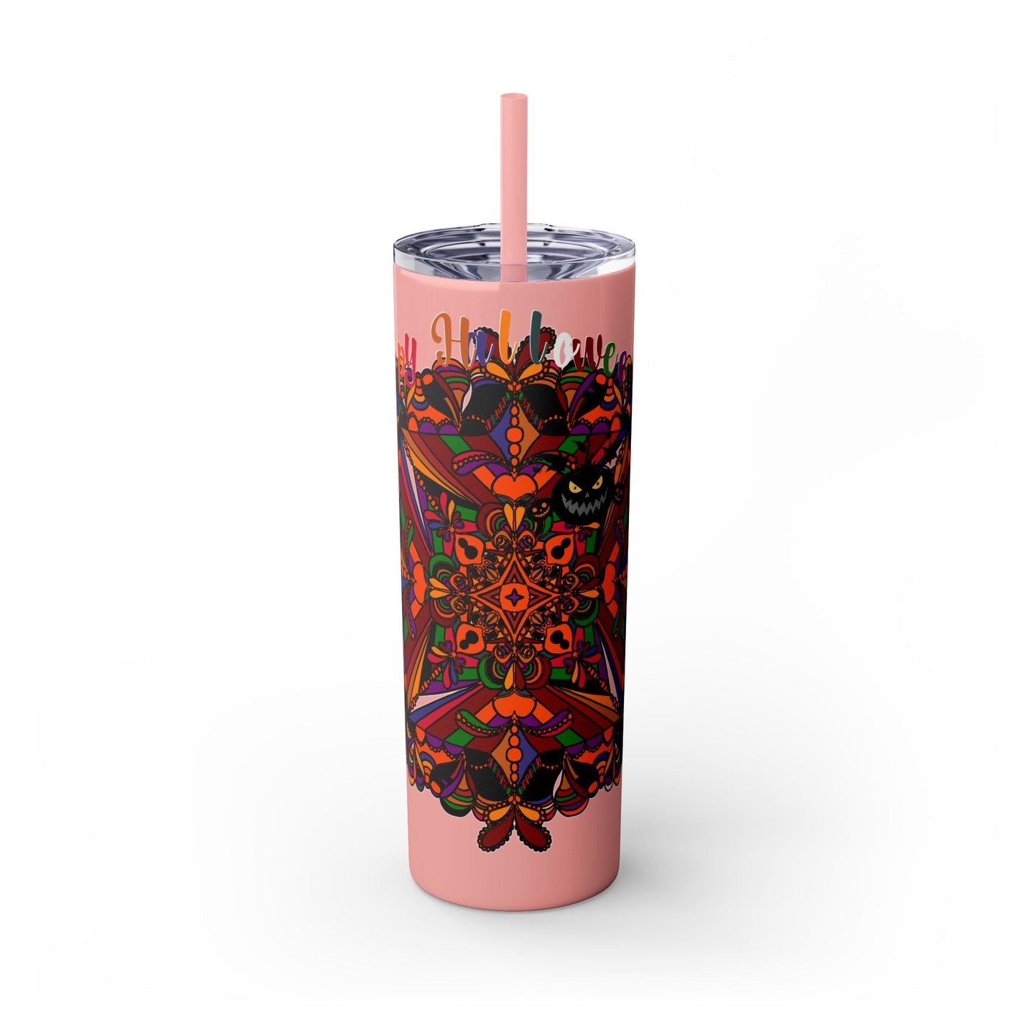 20oz Skinny Tumbler with Hand - Drawn Halloween Mandala Design - Keeps Drinks Hot/Cold - BPA - Free - Blululi