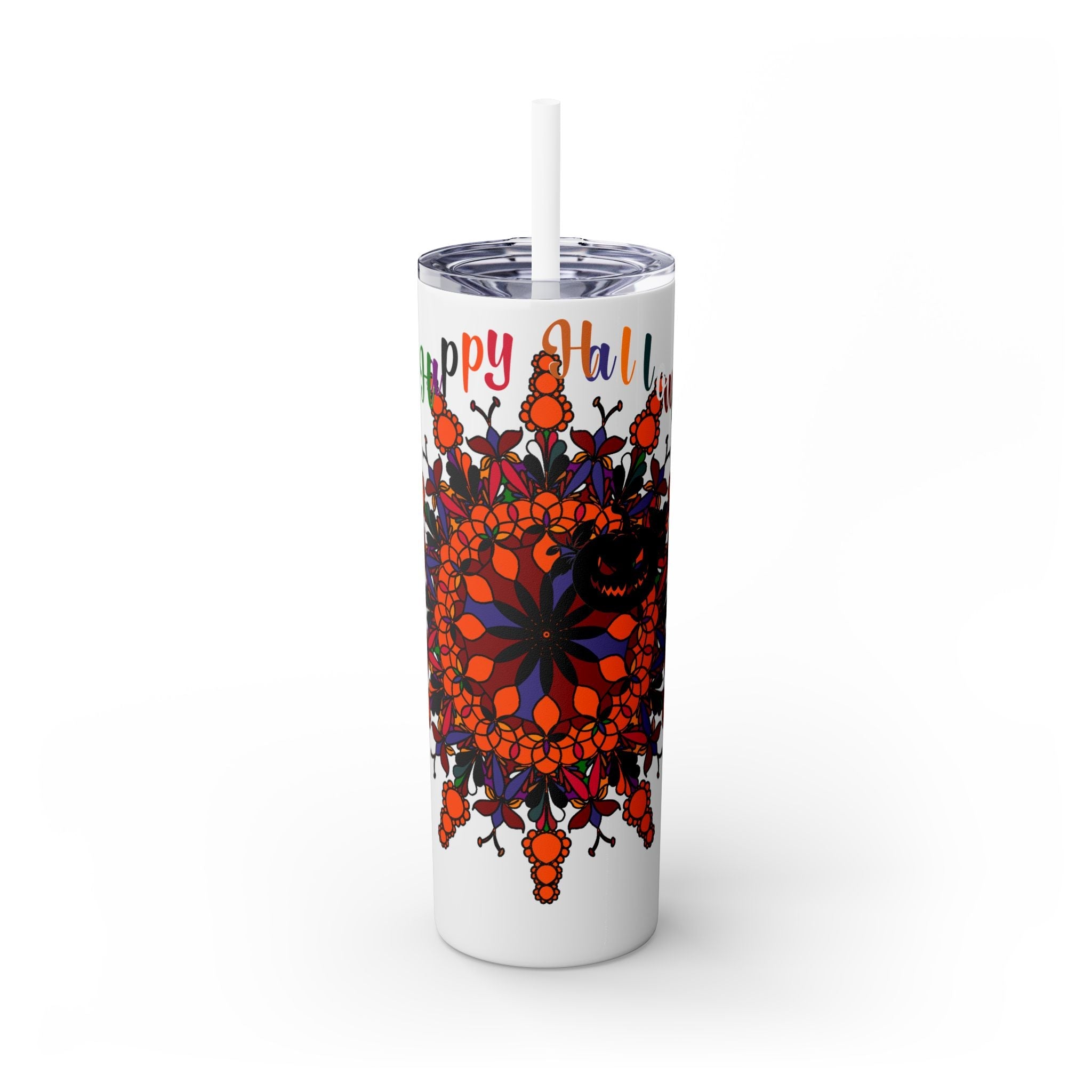 20oz Skinny Tumbler with Hand - Drawn Halloween Mandala Design - Keeps Drinks Hot/Cold - BPA - Free - Blululi