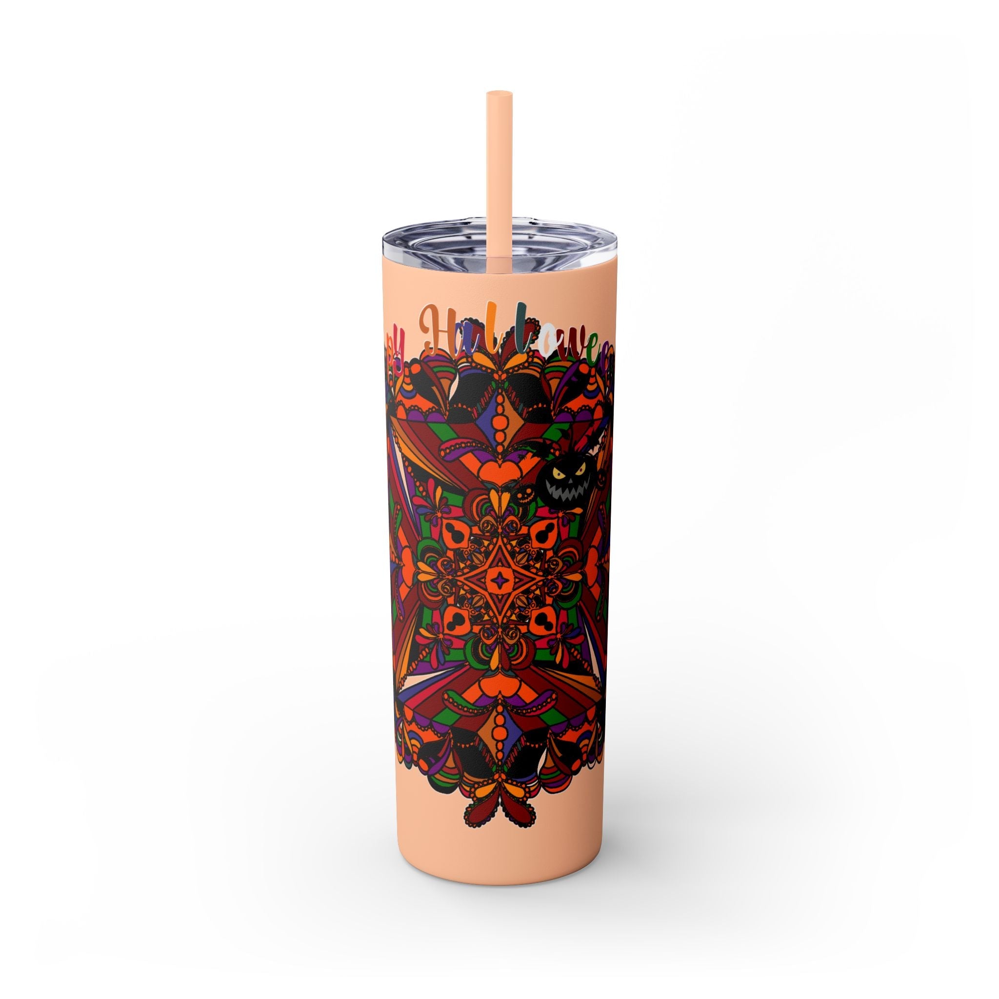 20oz Skinny Tumbler with Hand - Drawn Halloween Mandala Design - Keeps Drinks Hot/Cold - BPA - Free - Blululi