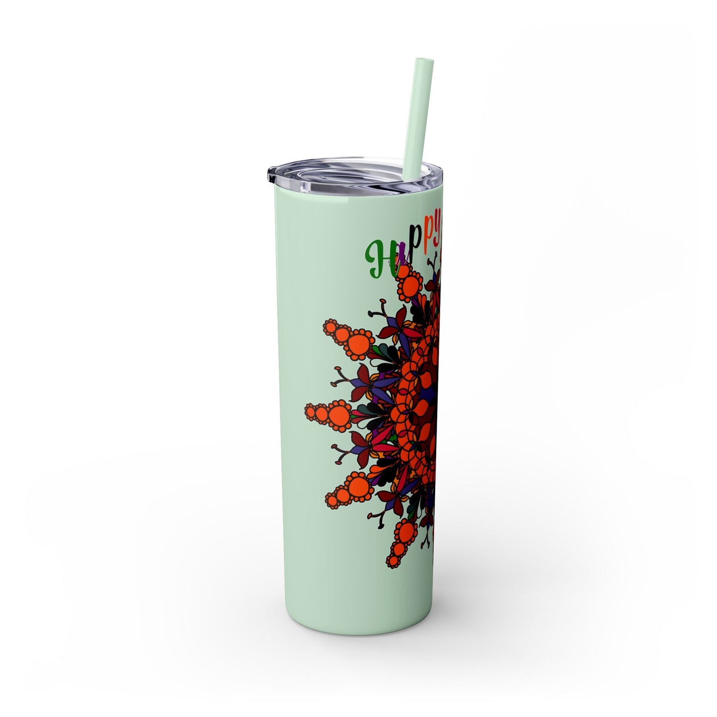 20oz Skinny Tumbler with Hand - Drawn Halloween Mandala Design - Keeps Drinks Hot/Cold - BPA - Free - Blululi