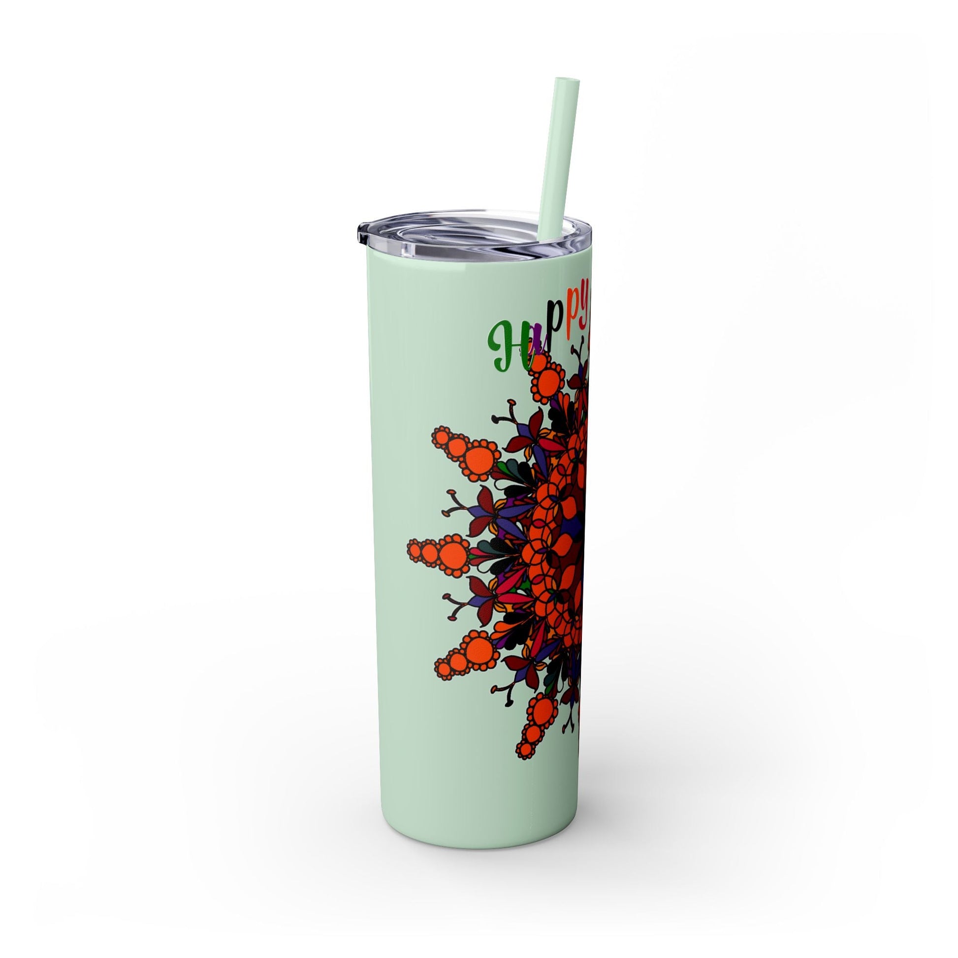 20oz Skinny Tumbler with Hand - Drawn Halloween Mandala Design - Keeps Drinks Hot/Cold - BPA - Free - Blululi