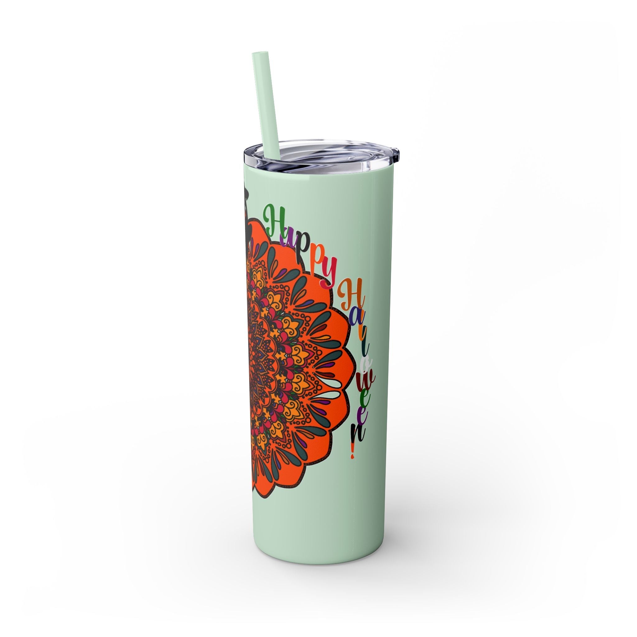 20oz Skinny Tumbler with Hand - Drawn Halloween Mandala Design - Keeps Drinks Hot/Cold - BPA - Free - Blululi