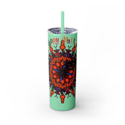 20oz Skinny Tumbler with Hand - Drawn Halloween Mandala Design - Keeps Drinks Hot/Cold - BPA - Free - Blululi