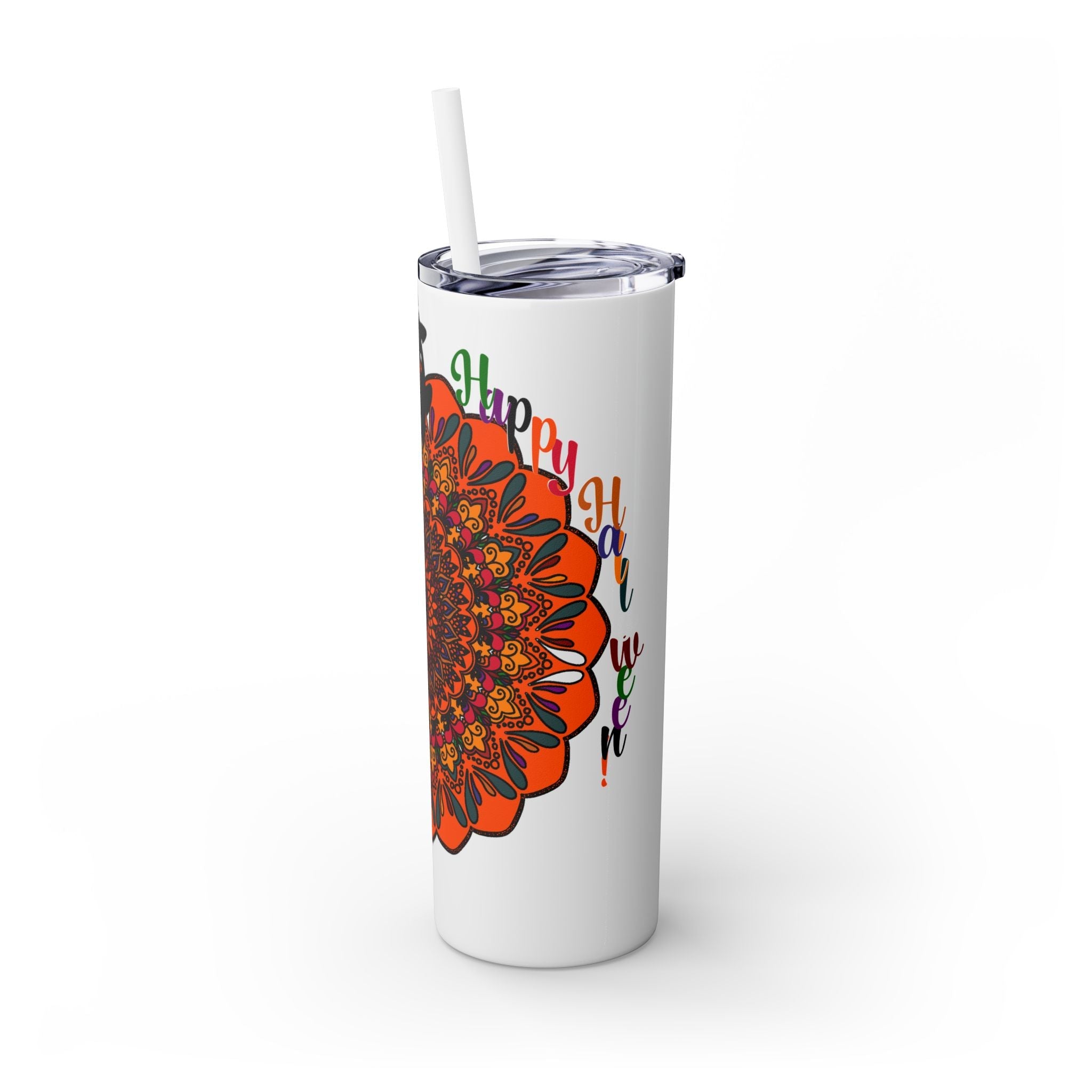 20oz Skinny Tumbler with Hand - Drawn Halloween Mandala Design - Keeps Drinks Hot/Cold - BPA - Free - Blululi