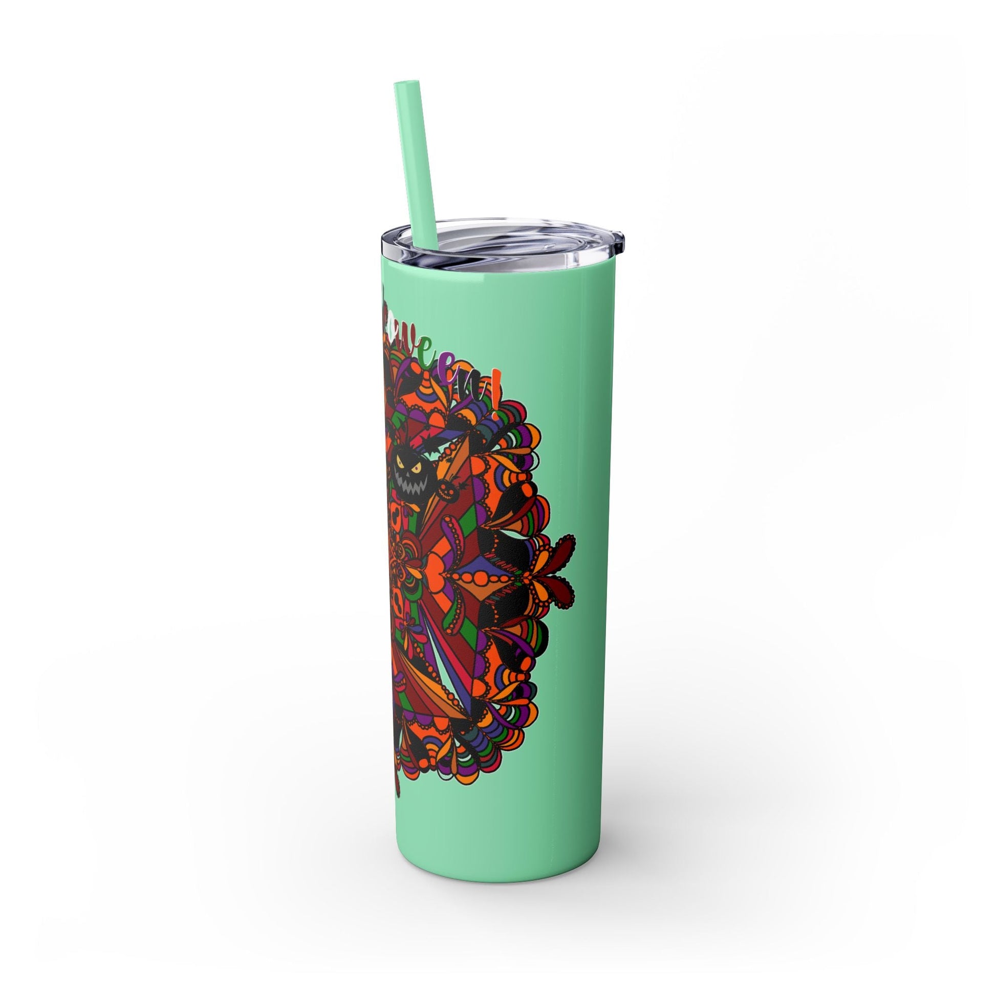 20oz Skinny Tumbler with Hand - Drawn Halloween Mandala Design - Keeps Drinks Hot/Cold - BPA - Free - Blululi