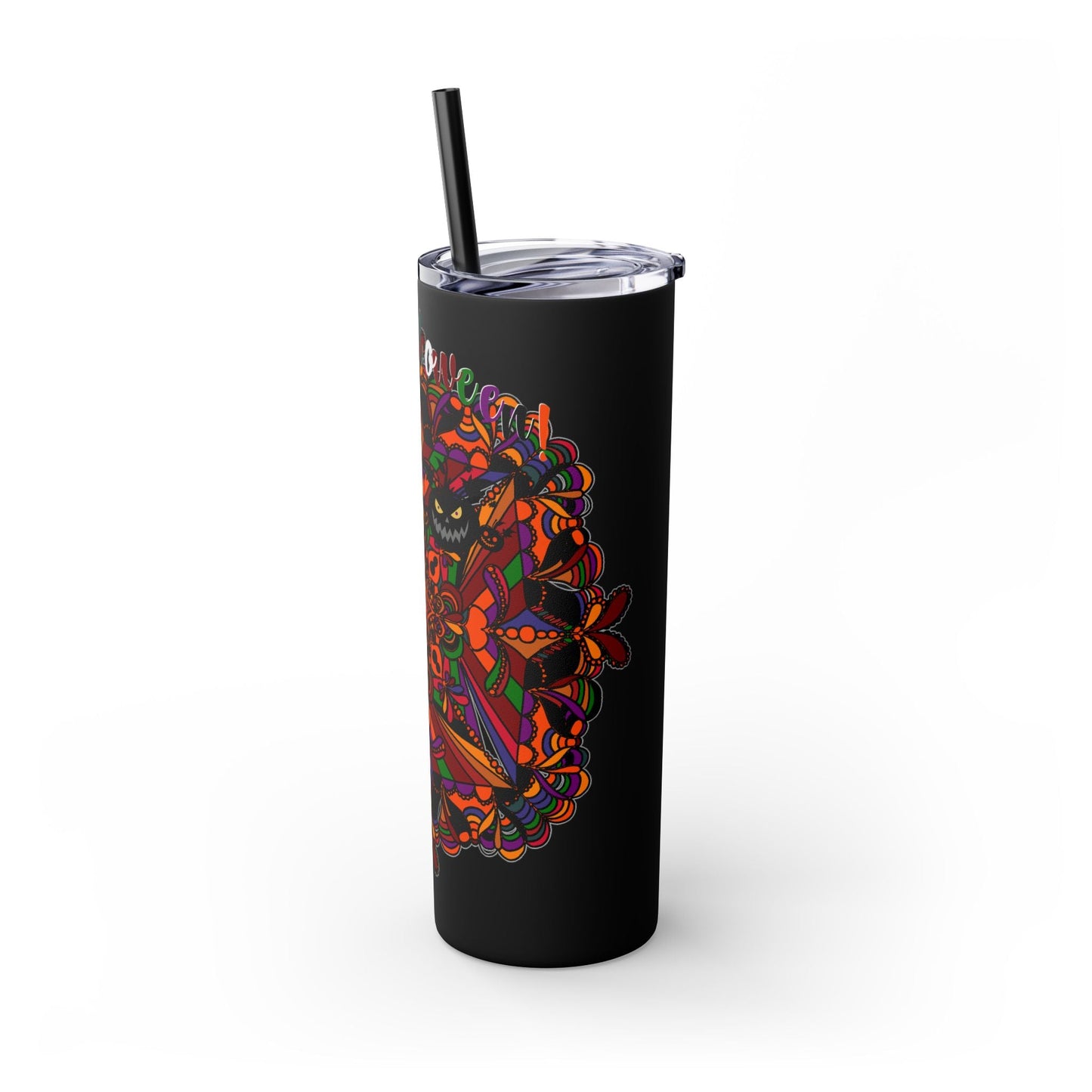 20oz Skinny Tumbler with Hand - Drawn Halloween Mandala Design - Keeps Drinks Hot/Cold - BPA - Free - Blululi