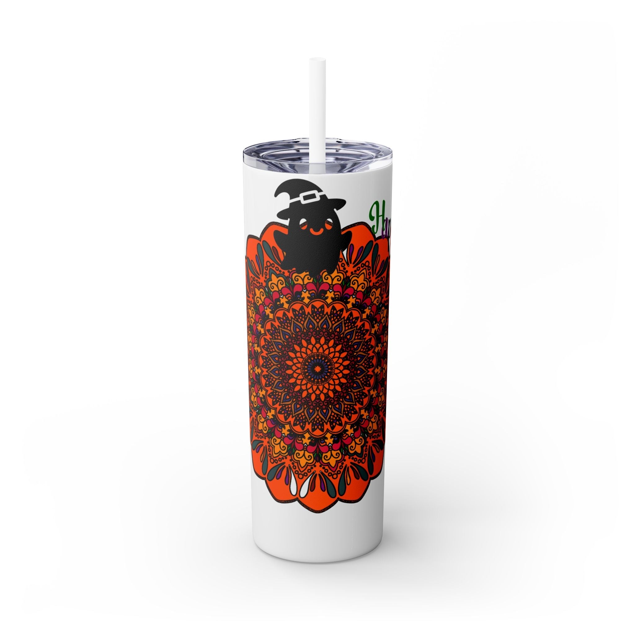 20oz Skinny Tumbler with Hand - Drawn Halloween Mandala Design - Keeps Drinks Hot/Cold - BPA - Free - Blululi