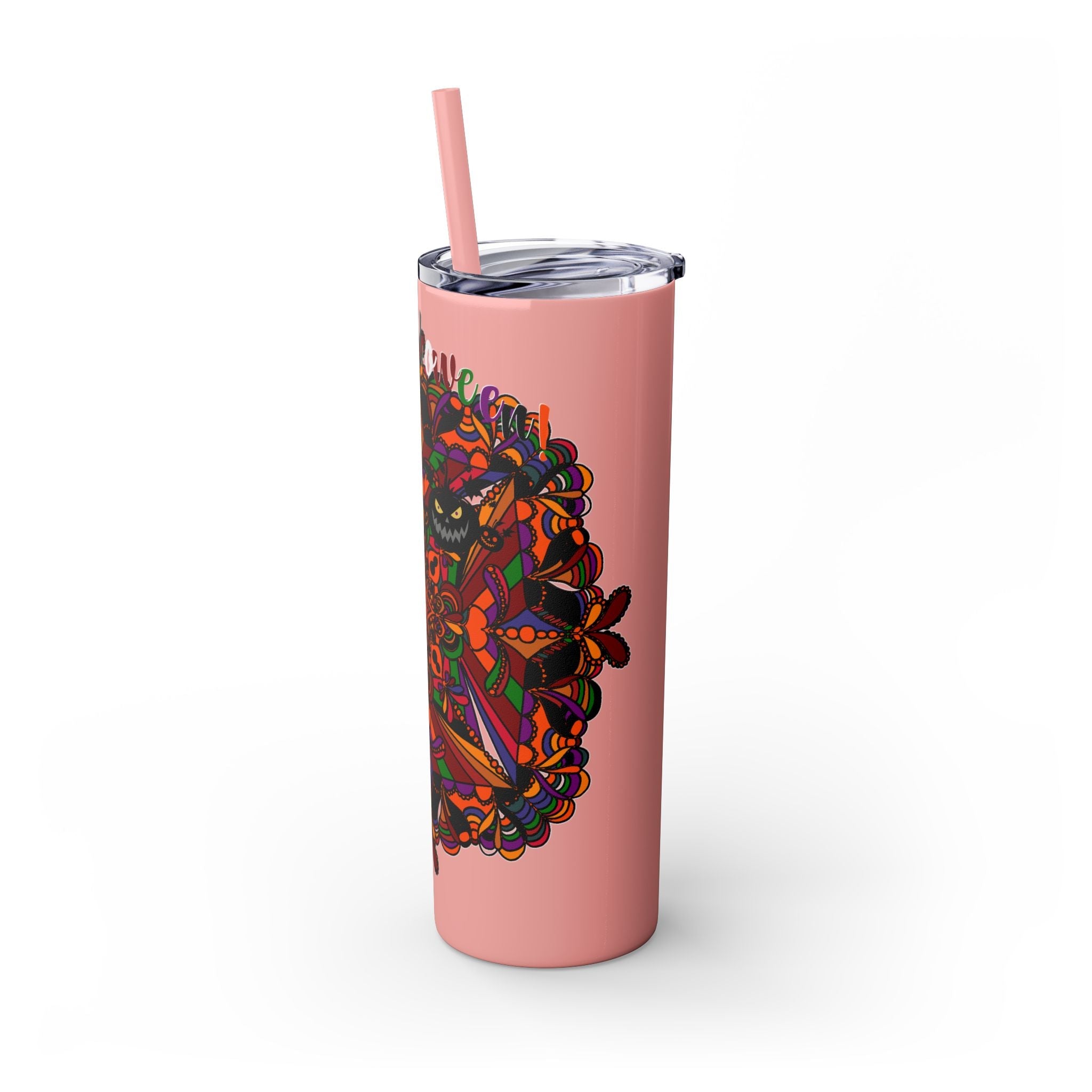 20oz Skinny Tumbler with Hand - Drawn Halloween Mandala Design - Keeps Drinks Hot/Cold - BPA - Free - Blululi