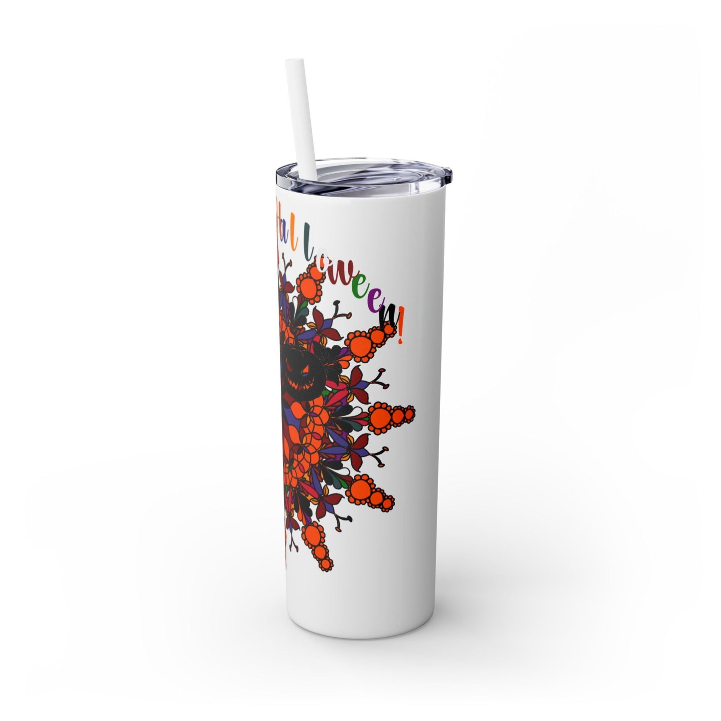 20oz Skinny Tumbler with Hand - Drawn Halloween Mandala Design - Keeps Drinks Hot/Cold - BPA - Free - Blululi